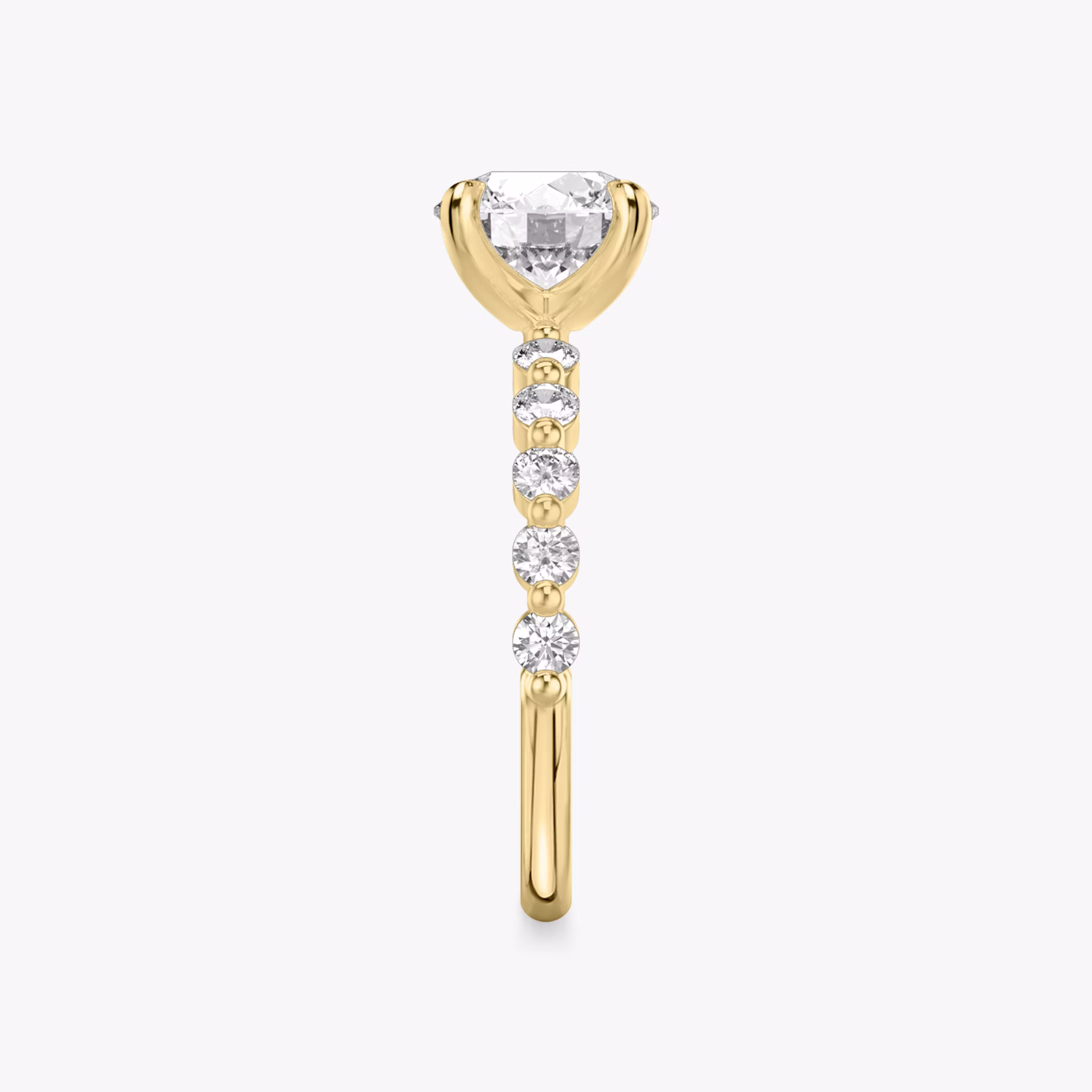 The Single Shared Prong | Round Brilliant | 18k | Yellow Gold | bandAccent: Plain | bandStoneStyle: large | caratWeight: other | diamondOrientation: vertical