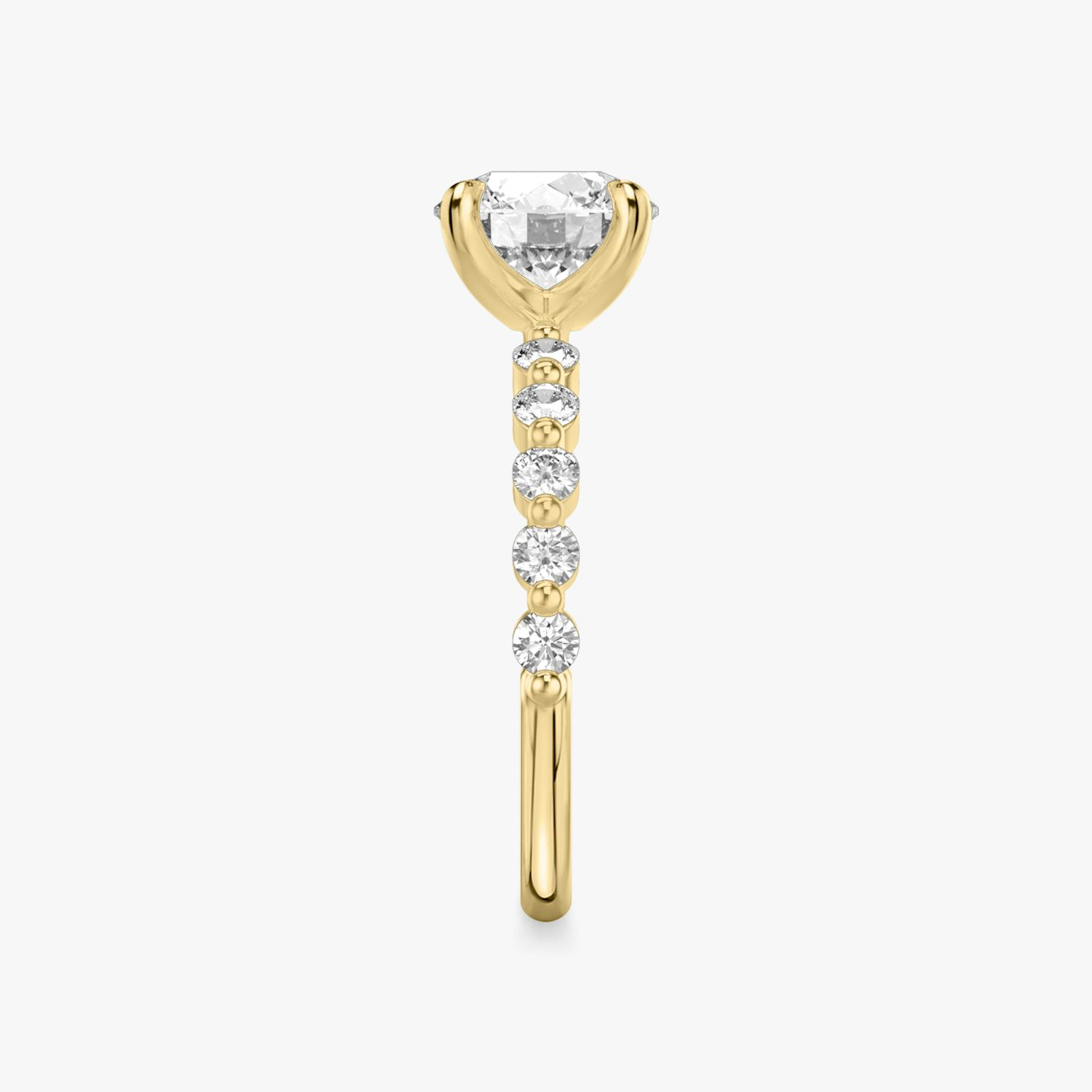 The Single Shared Prong | Round Brilliant | 18k | Yellow Gold | bandAccent: Plain | bandStoneStyle: large | caratWeight: 2.0ct | diamondOrientation: vertical