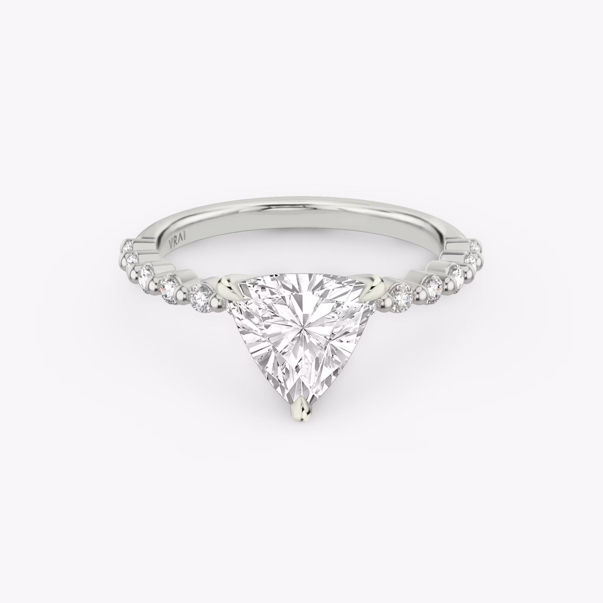 The Single Shared Prong | Trillion | 18k | White Gold | bandAccent: Plain | bandStoneStyle: original | diamondOrientation: vertical | caratWeight: other