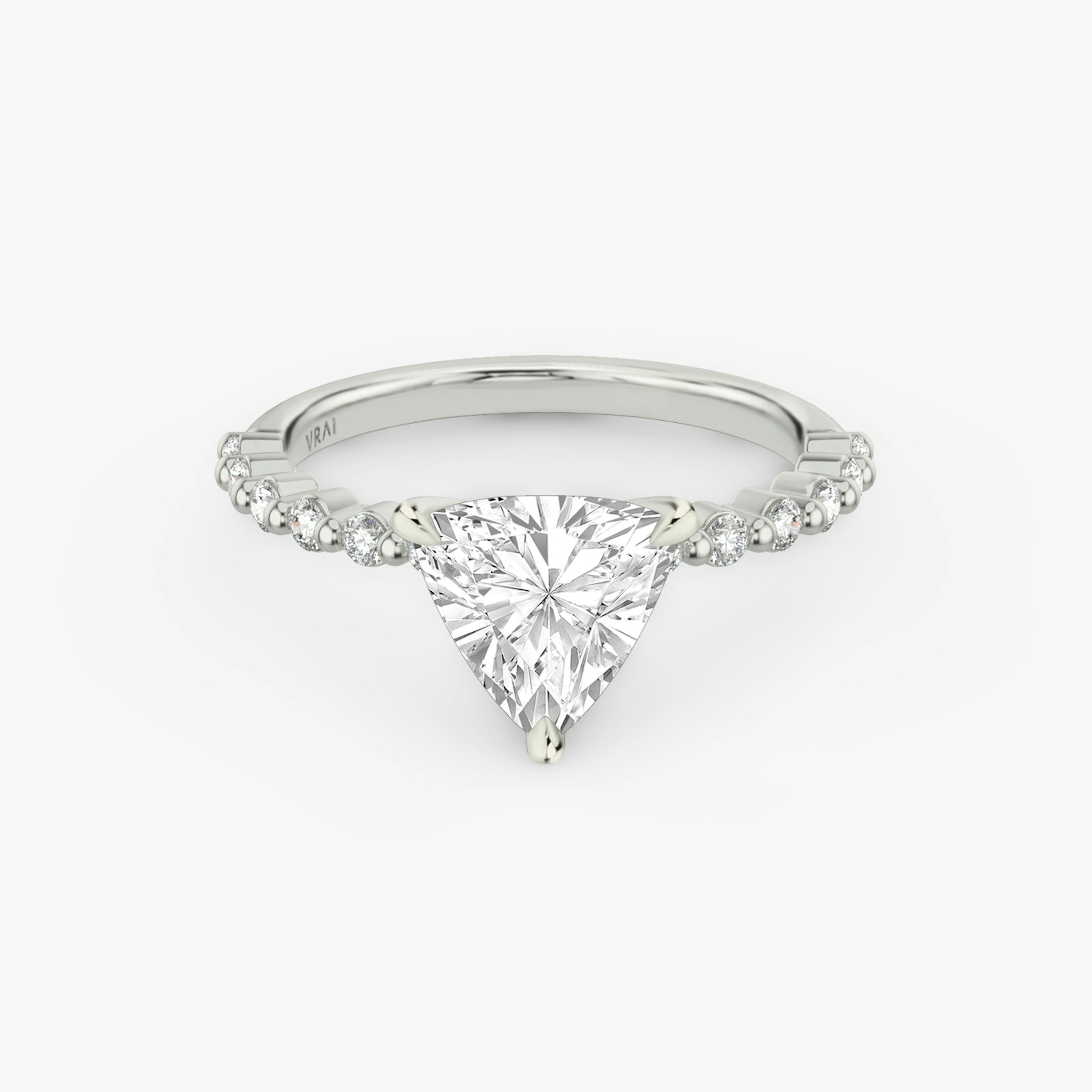 The Single Shared Prong | Trillion | 18k | White Gold | bandAccent: Plain | bandStoneStyle: original | diamondOrientation: vertical | caratWeight: other