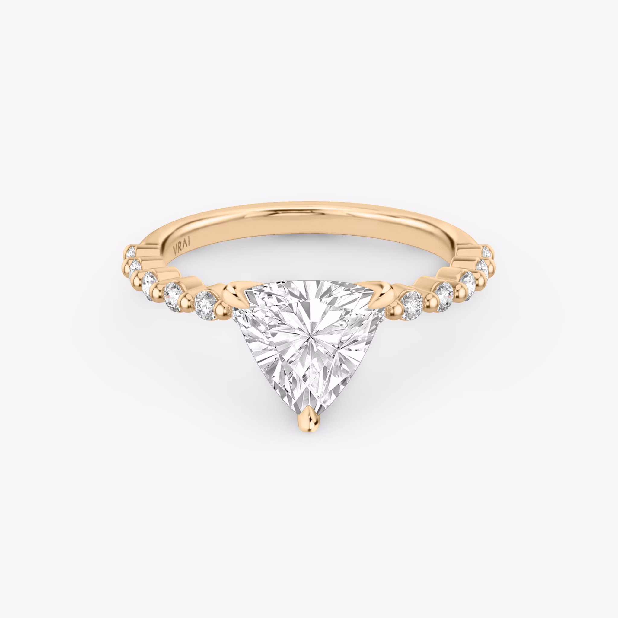 The Single Shared Prong | Trillion | 14k | Rose Gold | bandAccent: Plain | bandStoneStyle: original | diamondOrientation: vertical | caratWeight: other