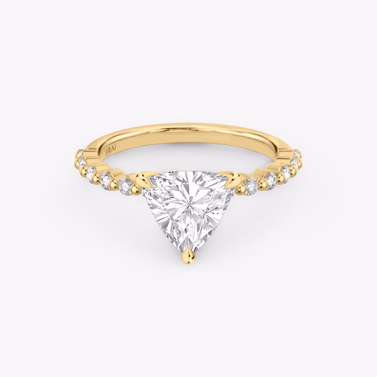 The Single Shared Prong | Trillion | 18k | Yellow Gold | bandAccent: Plain | bandStoneStyle: original | diamondOrientation: vertical | caratWeight: other