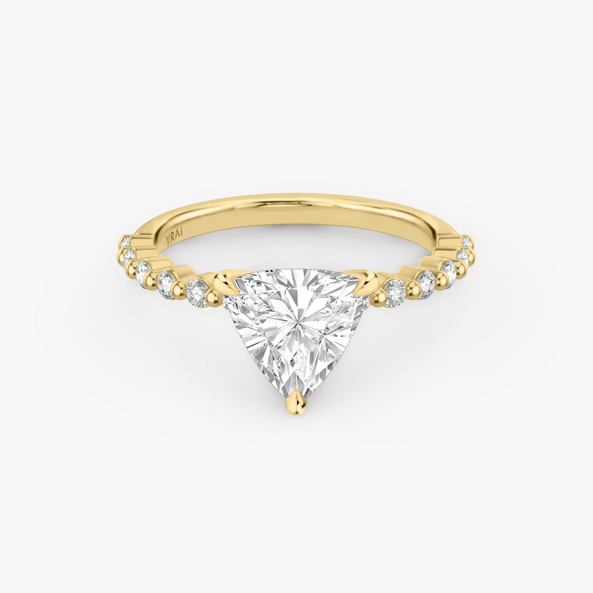 The Single Shared Prong | Trillion | 18k | Yellow Gold | bandAccent: Plain | bandStoneStyle: original | diamondOrientation: vertical | caratWeight: other