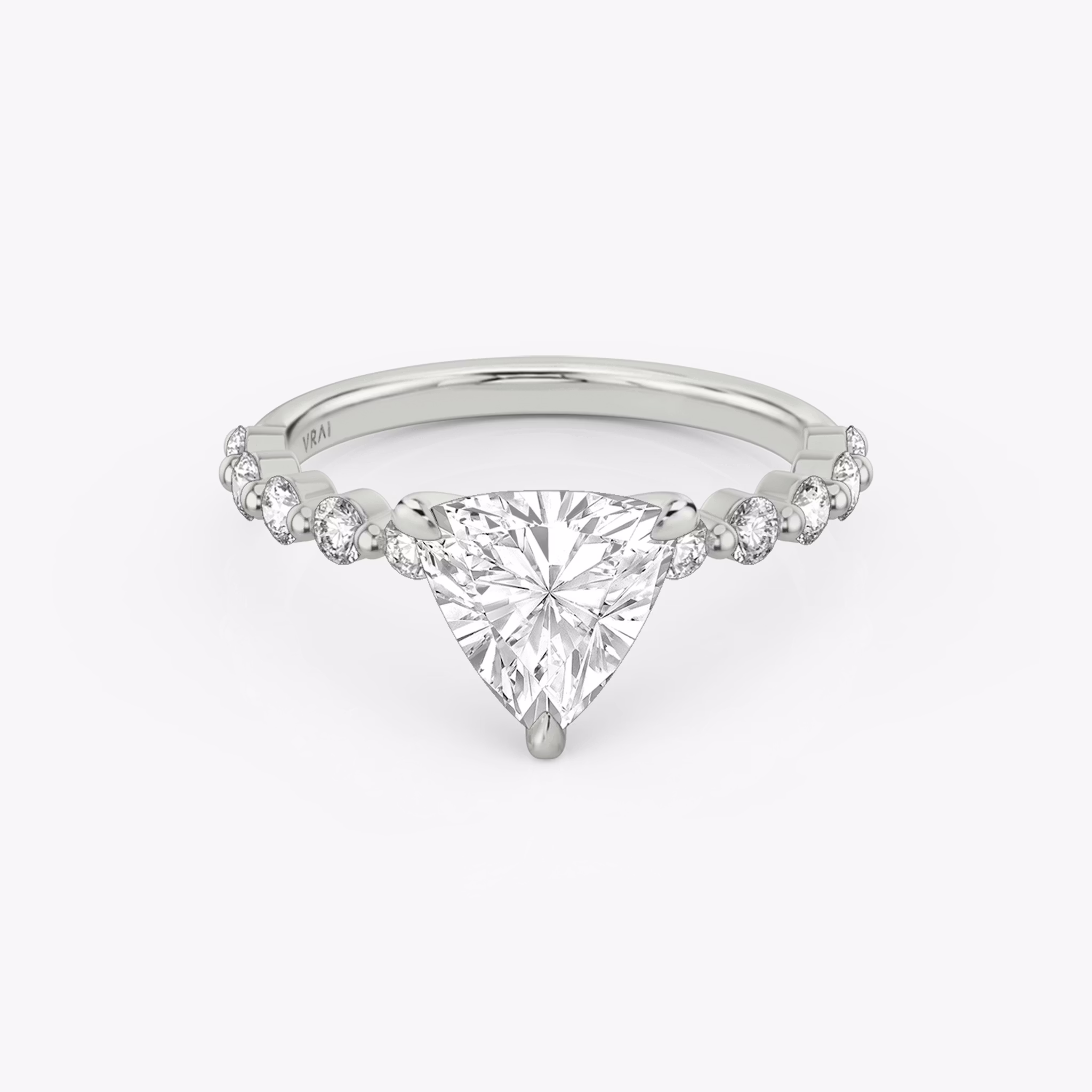 The Single Shared Prong | Trillion | 18k | White Gold | bandAccent: Plain | bandStoneStyle: large | diamondOrientation: vertical | caratWeight: other