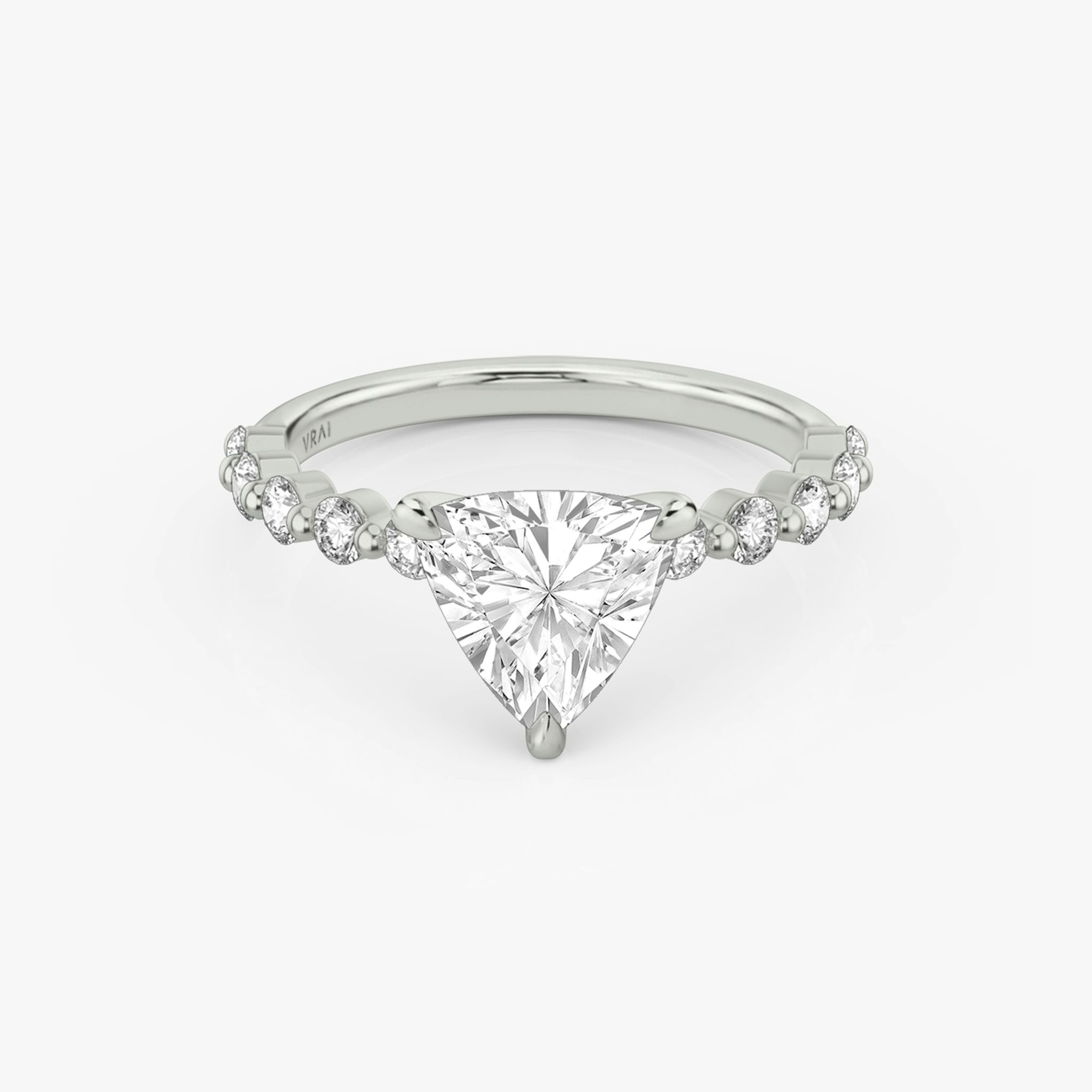 The Single Shared Prong | Trillion | 18k | White Gold | bandAccent: Plain | bandStoneStyle: large | diamondOrientation: vertical | caratWeight: other