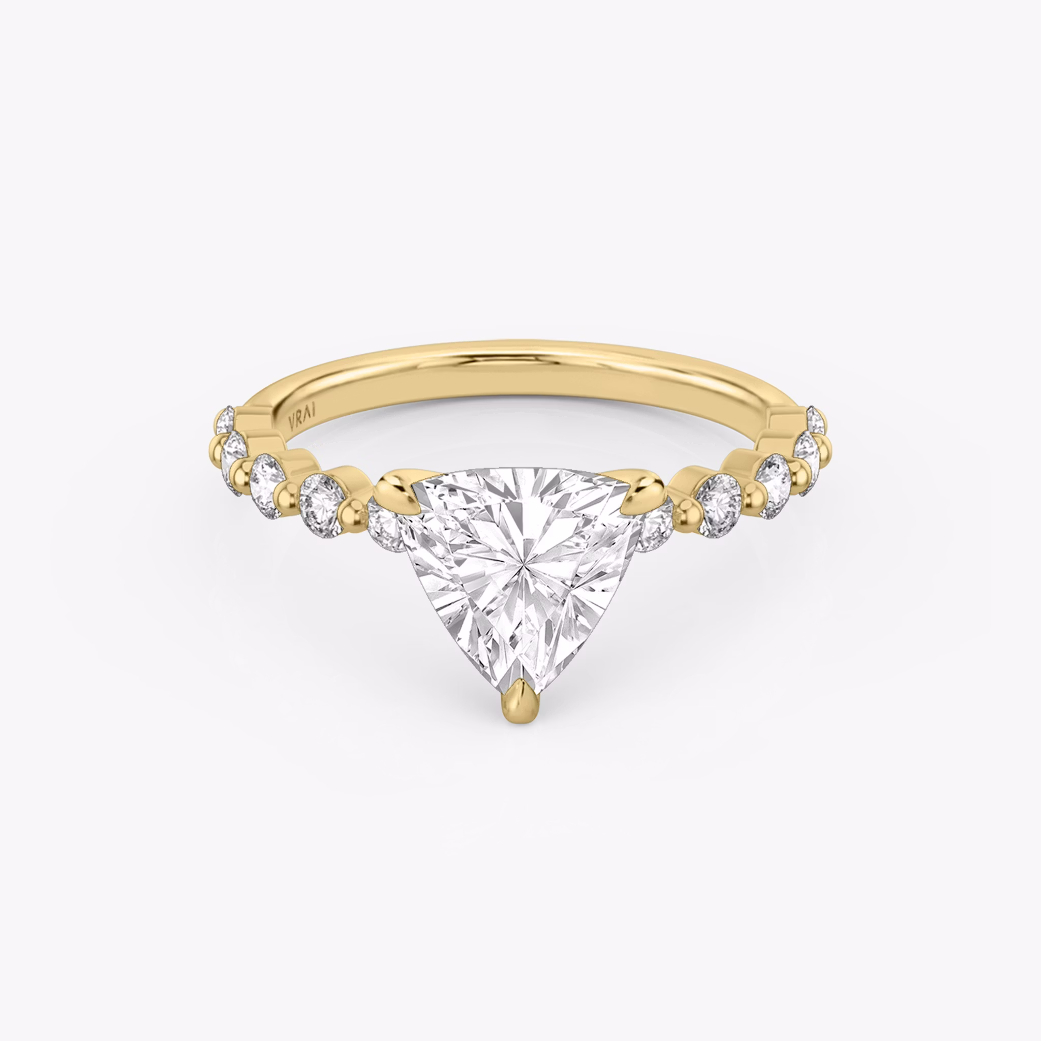 The Single Shared Prong | Trillion | 18k | Yellow Gold | bandAccent: Plain | bandStoneStyle: large | diamondOrientation: vertical | caratWeight: other
