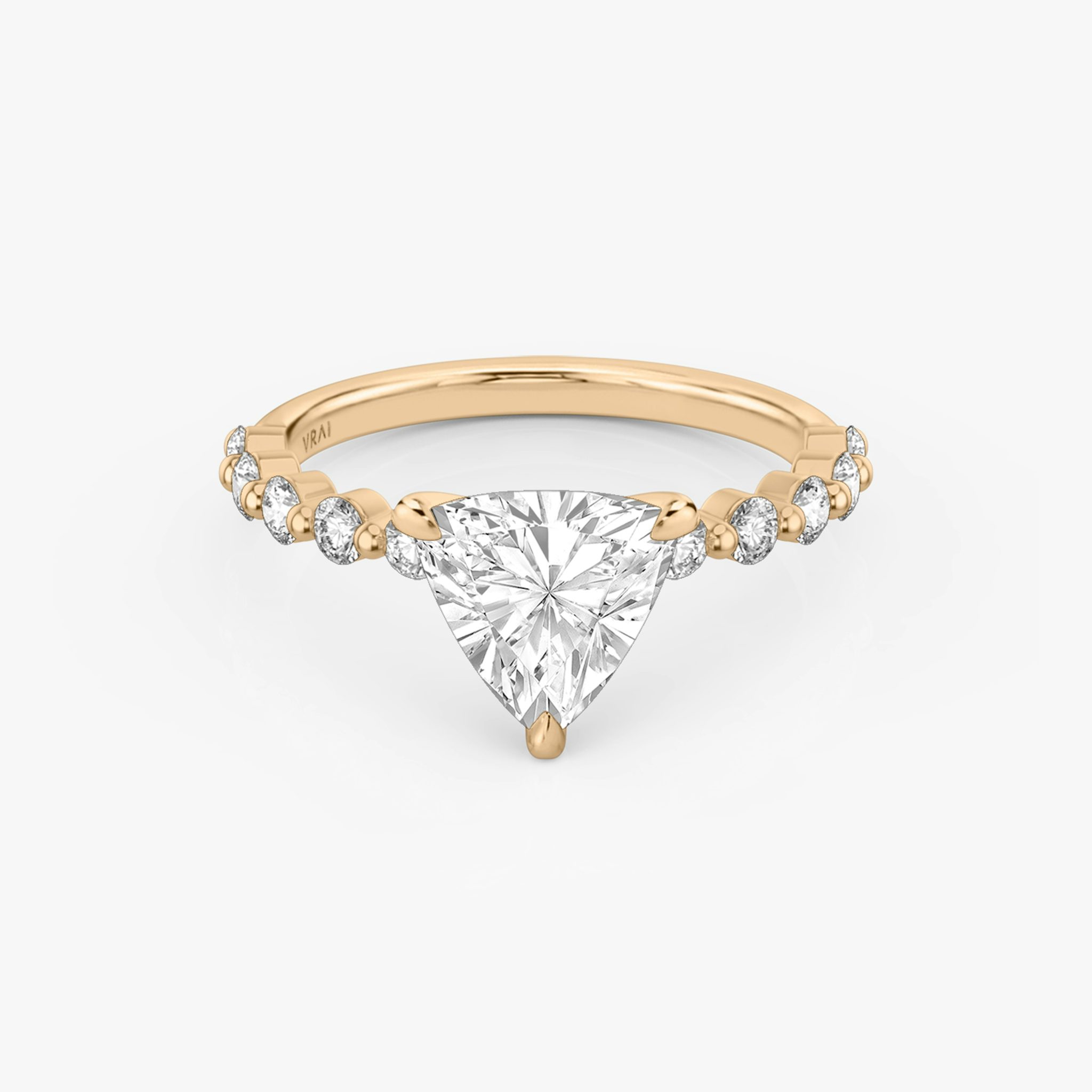 The Single Shared Prong | Trillion | 14k | Rose Gold | bandAccent: Plain | bandStoneStyle: large | diamondOrientation: vertical | caratWeight: other
