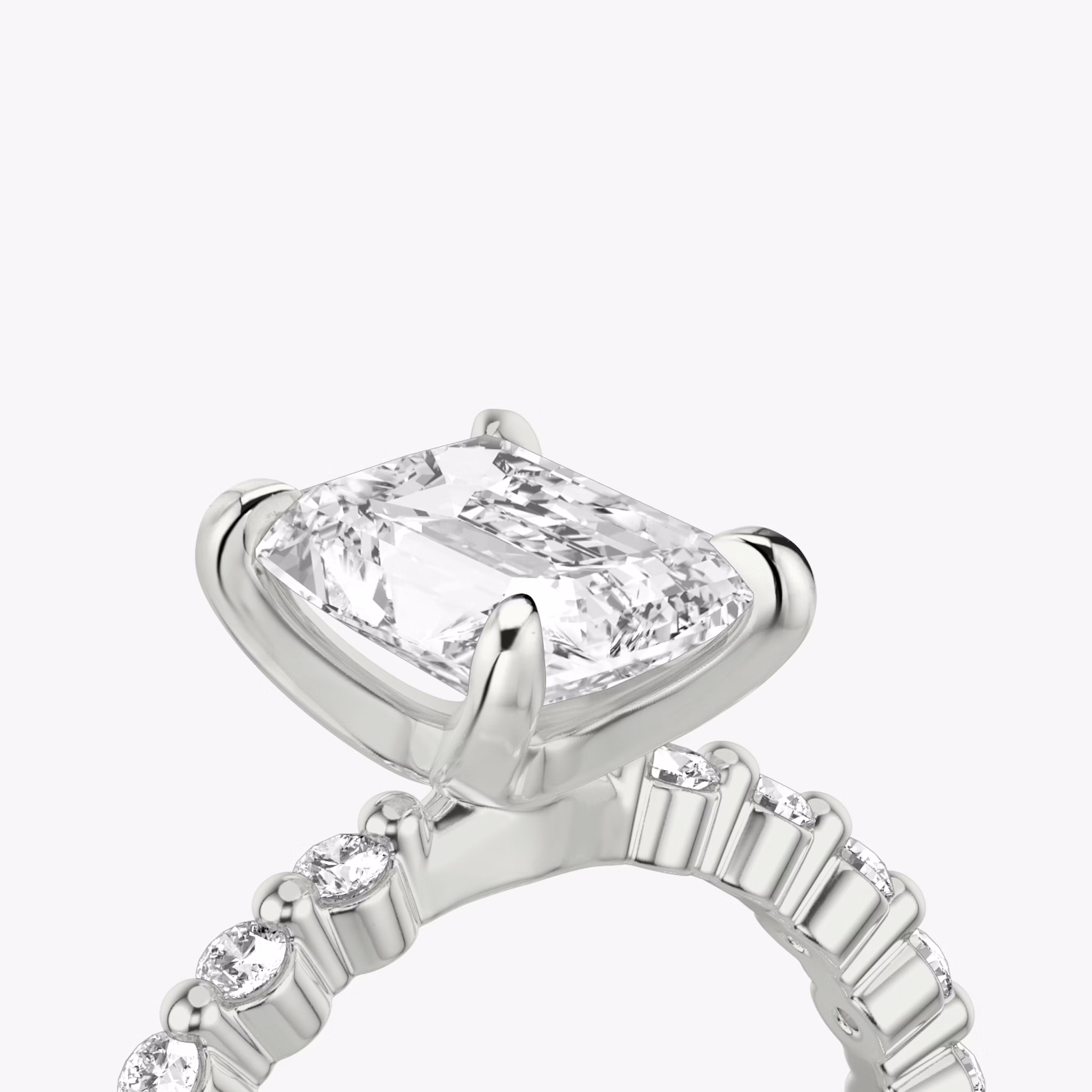 The Single Shared Prong | Radiant | 18k | White Gold | bandAccent: Plain | bandStoneStyle: original | diamondOrientation: vertical | caratWeight: other