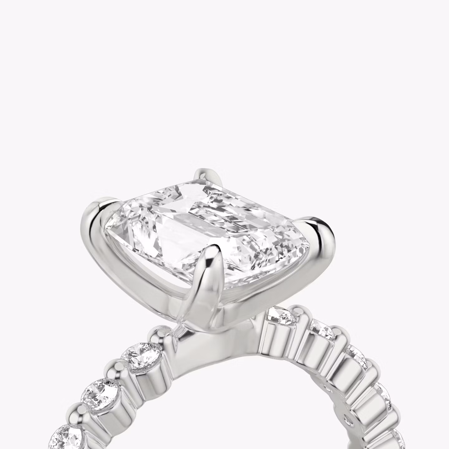 The Single Shared Prong | Radiant | Platinum | bandAccent: Plain | bandStoneStyle: original | diamondOrientation: vertical | caratWeight: other