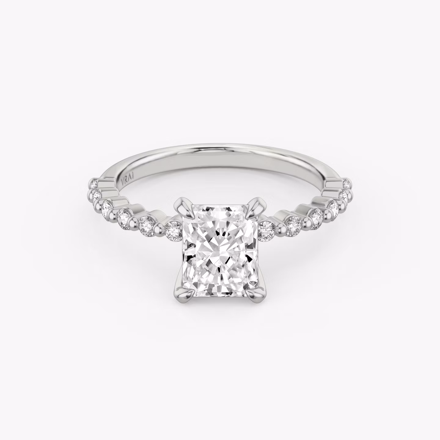 The Single Shared Prong | Radiant | Platinum | bandAccent: Plain | bandStoneStyle: original | diamondOrientation: vertical | caratWeight: other