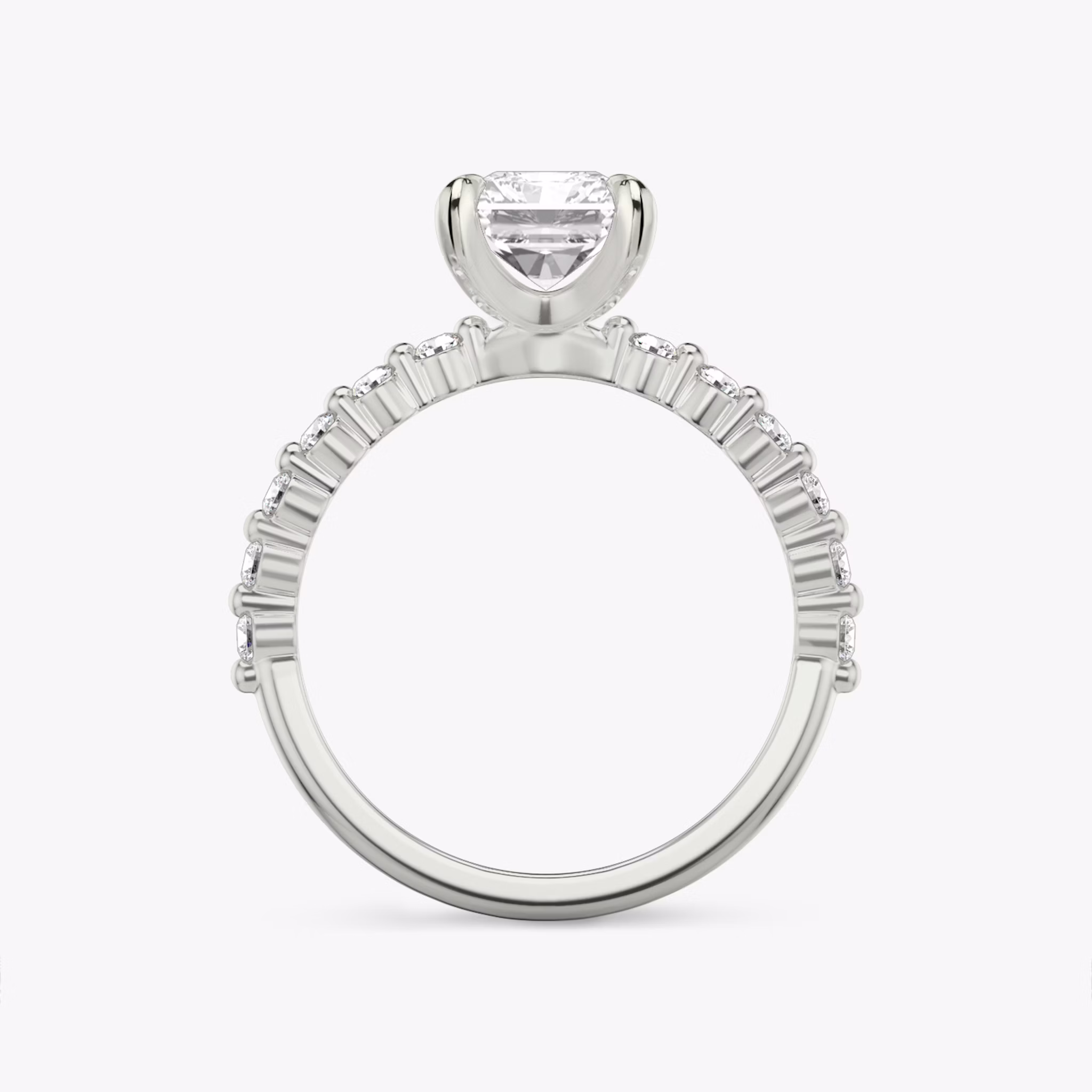 The Single Shared Prong | Radiant | 18k | White Gold | bandAccent: Plain | bandStoneStyle: original | diamondOrientation: vertical | caratWeight: other