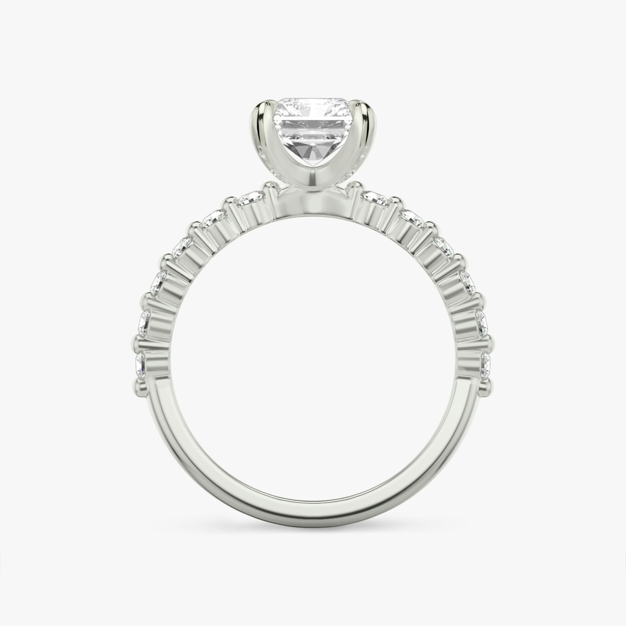 The Single Shared Prong | Radiant | 18k | White Gold | bandAccent: Plain | bandStoneStyle: original | diamondOrientation: vertical | caratWeight: other