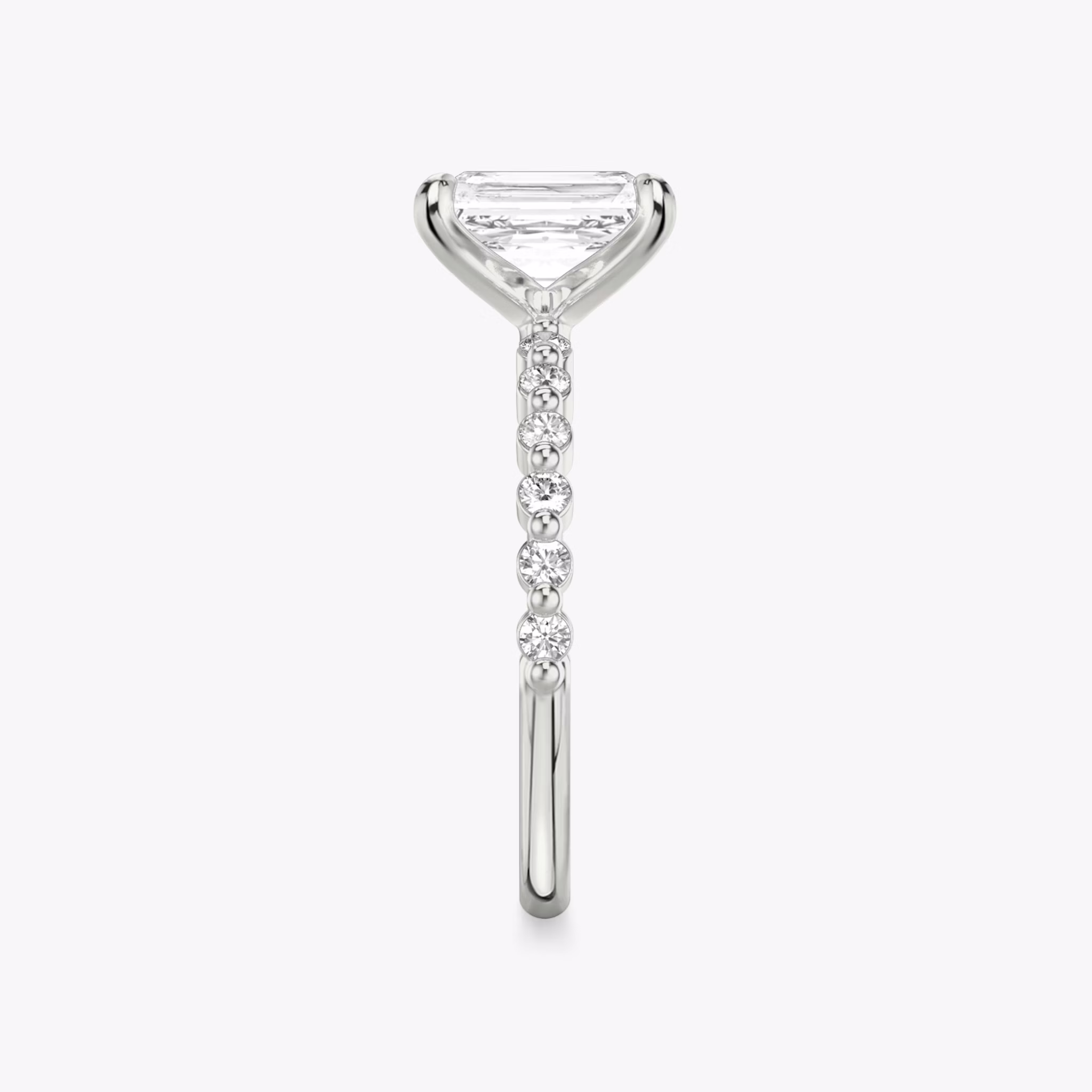 The Single Shared Prong | Radiant | 18k | White Gold | bandAccent: Plain | bandStoneStyle: original | diamondOrientation: vertical | caratWeight: other