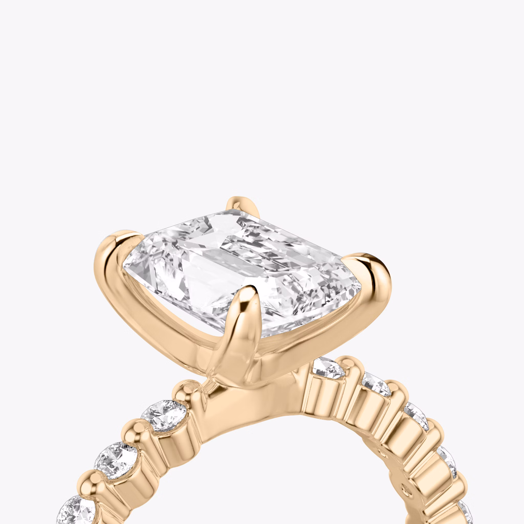 The Single Shared Prong | Radiant | 14k | Rose Gold | bandAccent: Plain | bandStoneStyle: original | diamondOrientation: vertical | caratWeight: other