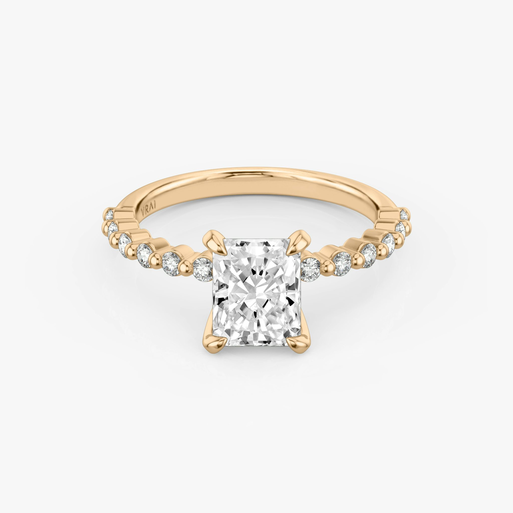 The Single Shared Prong | Radiant | 14k | Rose Gold | bandAccent: Plain | bandStoneStyle: original | diamondOrientation: vertical | caratWeight: other