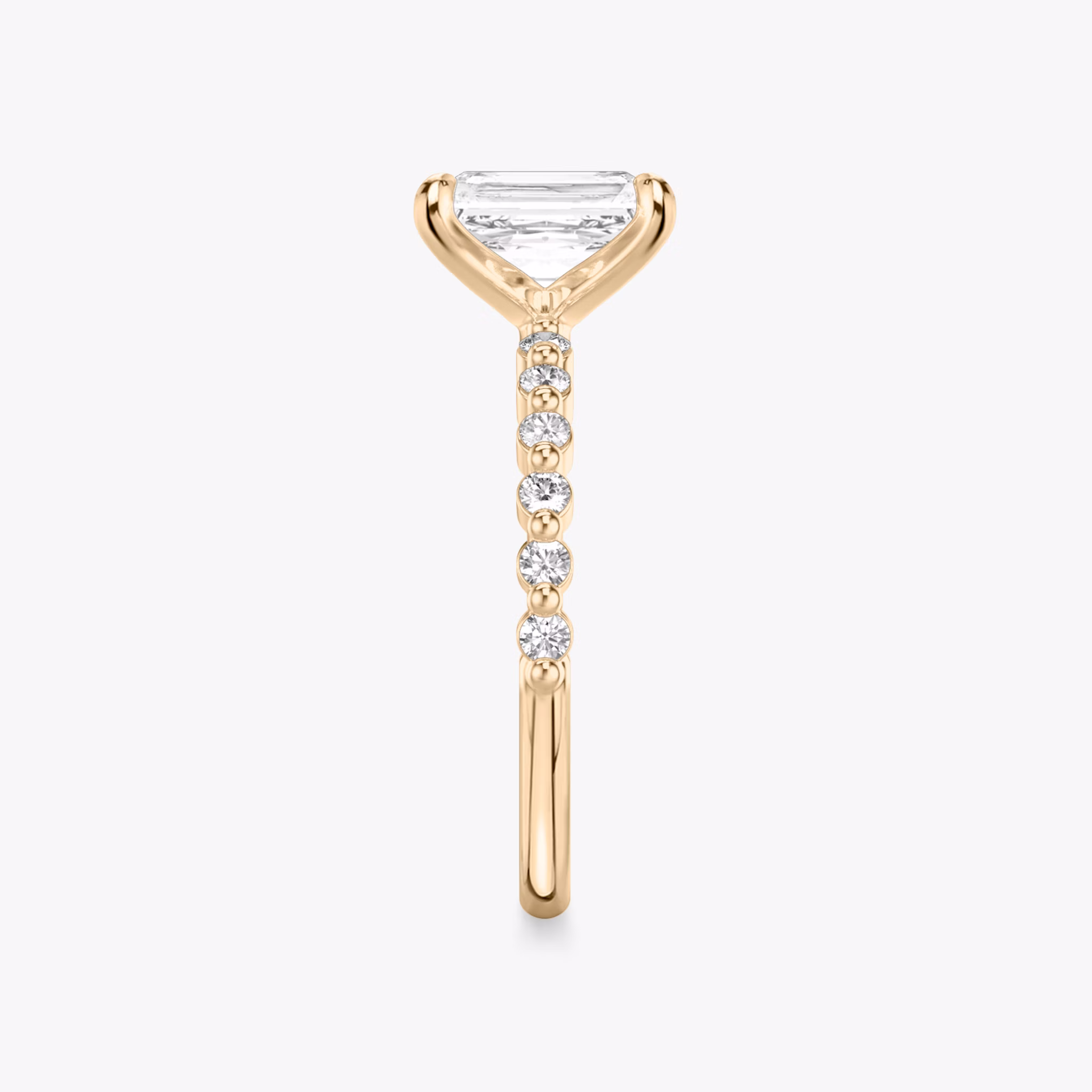 The Single Shared Prong | Radiant | 14k | Rose Gold | bandAccent: Plain | bandStoneStyle: original | diamondOrientation: vertical | caratWeight: other