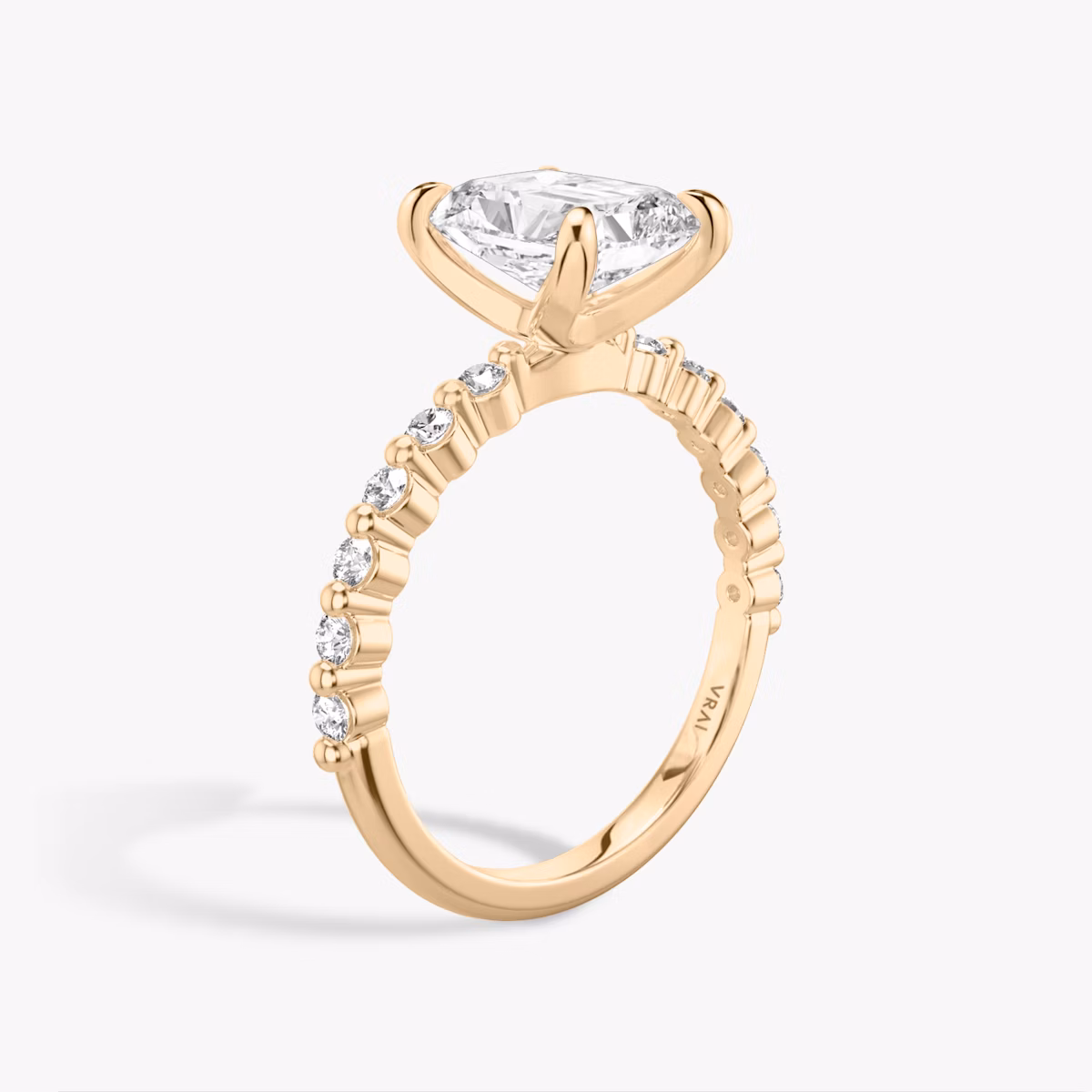 The Single Shared Prong | Radiant | 14k | Rose Gold | bandAccent: Plain | bandStoneStyle: original | diamondOrientation: vertical | caratWeight: other