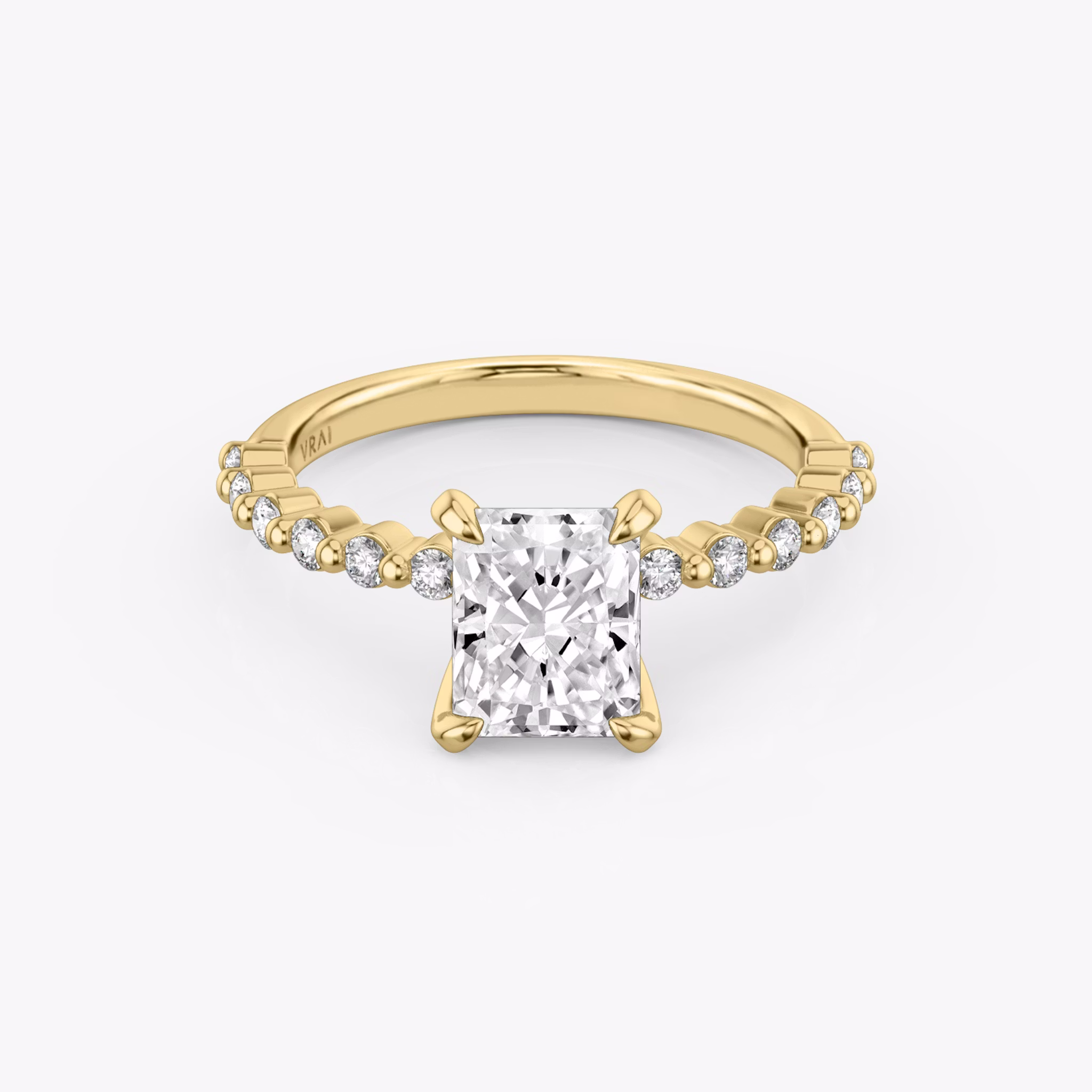The Single Shared Prong | Radiant | 18k | Yellow Gold | bandAccent: Plain | bandStoneStyle: original | diamondOrientation: vertical | caratWeight: other