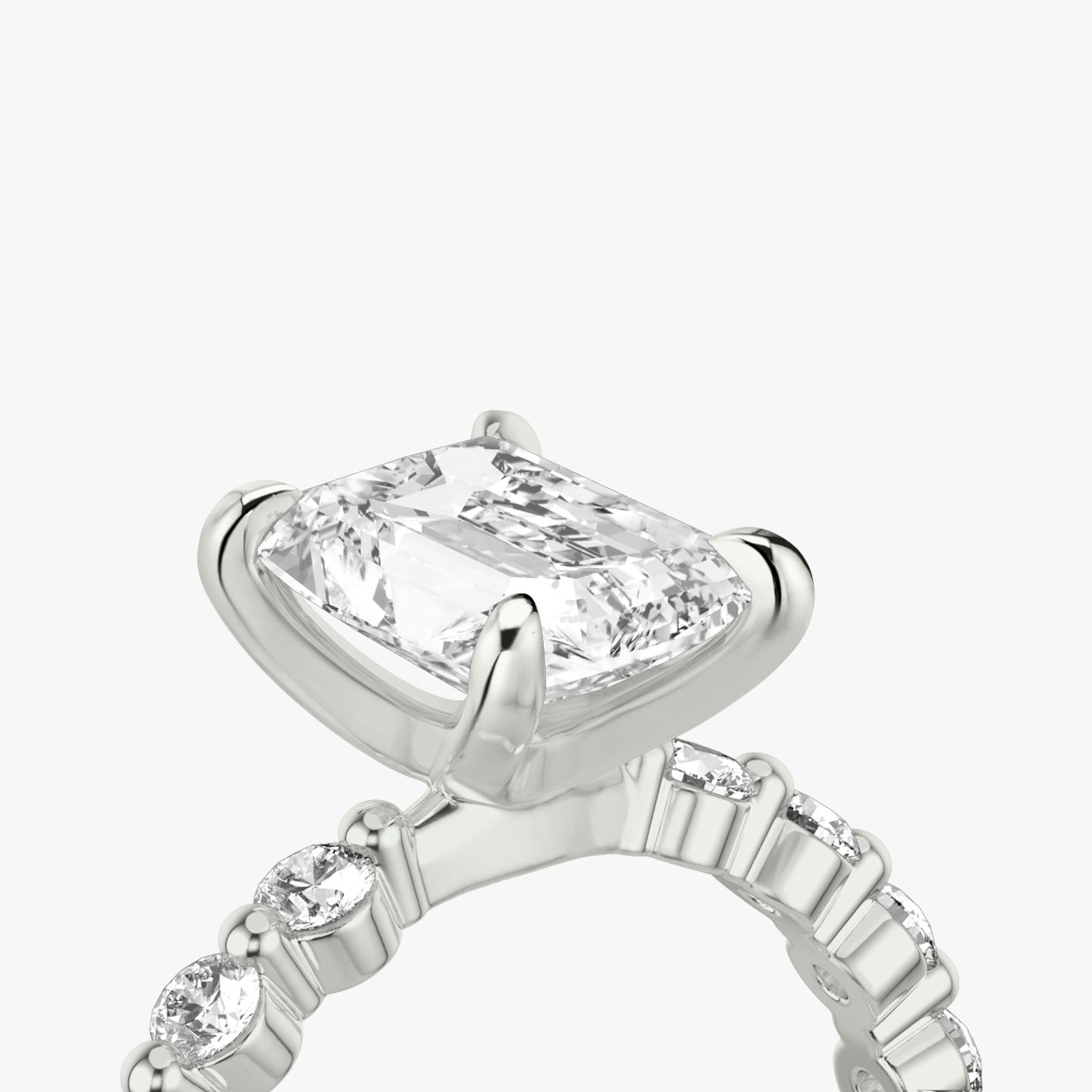 The Single Shared Prong | Radiant | 18k | White Gold | bandAccent: Plain | bandStoneStyle: large | diamondOrientation: vertical | caratWeight: other