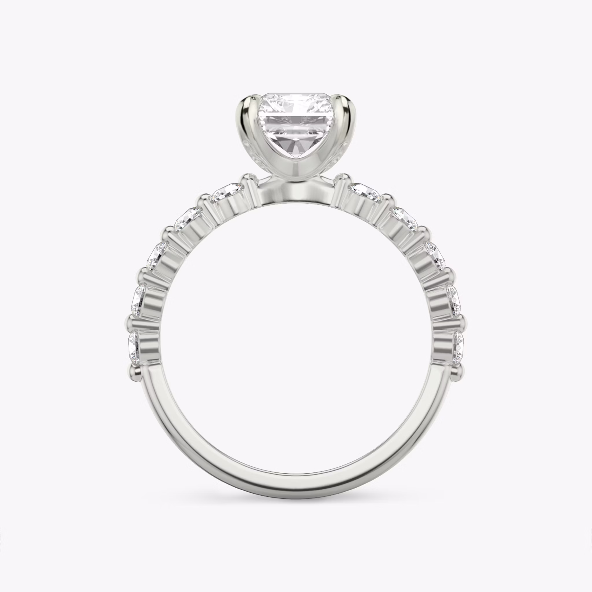 The Single Shared Prong | Radiant | 18k | White Gold | bandAccent: Plain | bandStoneStyle: large | diamondOrientation: vertical | caratWeight: other