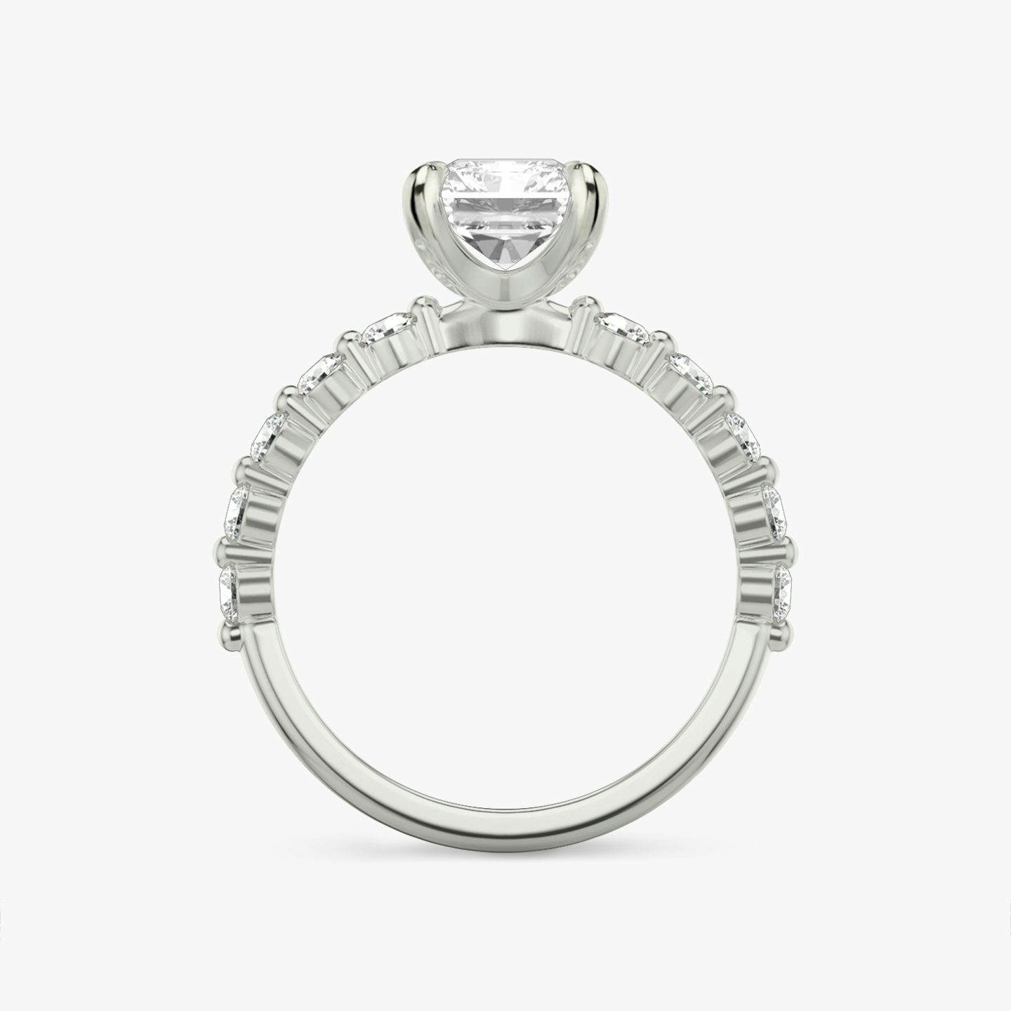The Single Shared Prong | Radiant | 18k | White Gold | bandAccent: Plain | bandStoneStyle: large | diamondOrientation: vertical | caratWeight: other