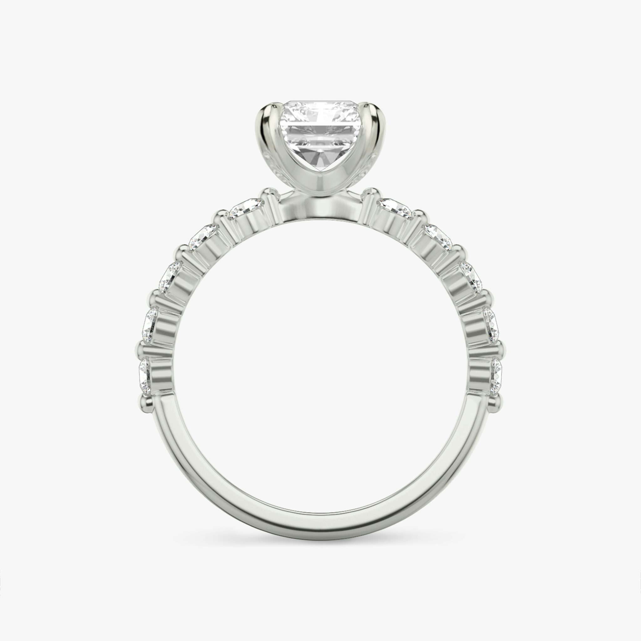 The Single Shared Prong | Radiant | 18k | White Gold | bandAccent: Plain | bandStoneStyle: large | diamondOrientation: vertical | caratWeight: other