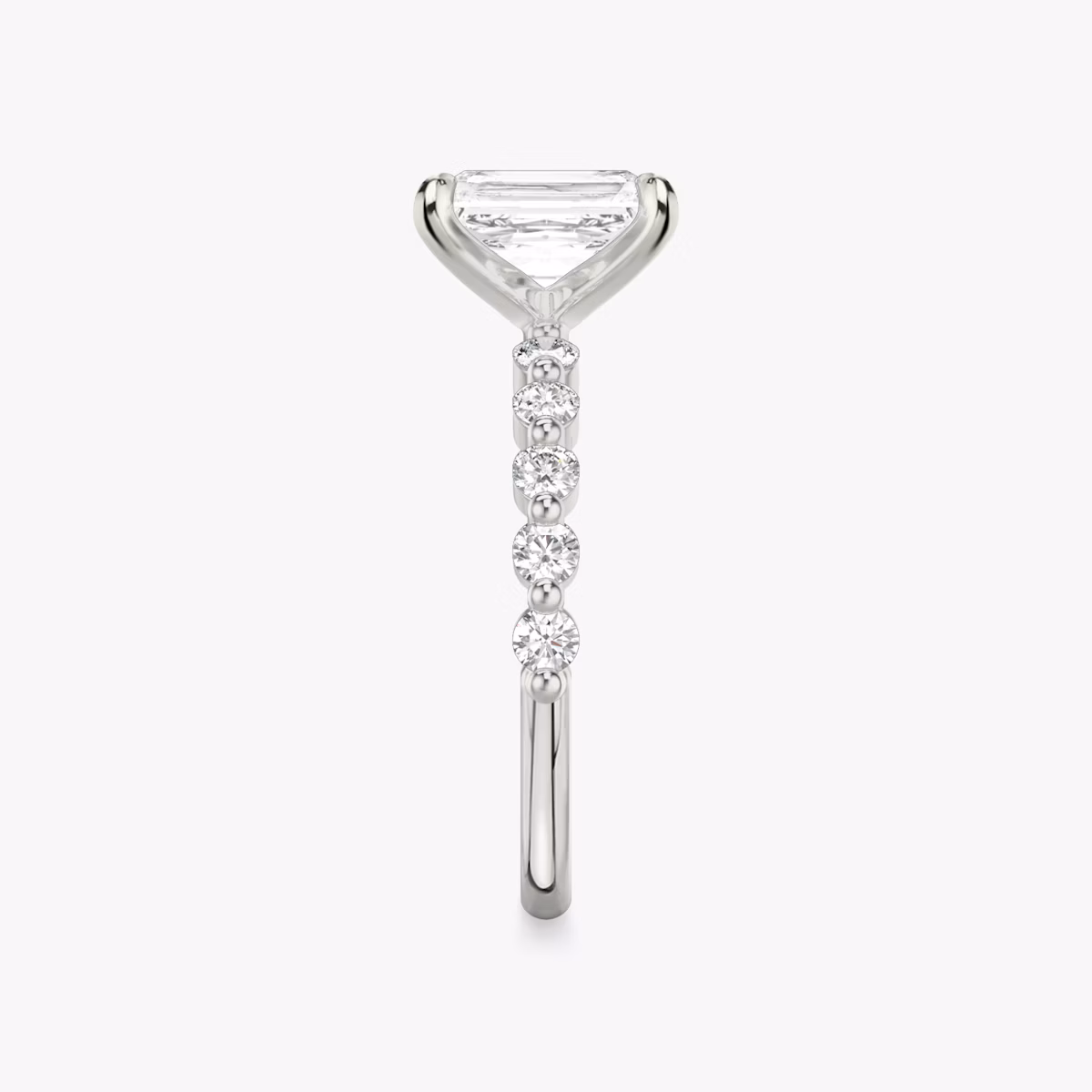 The Single Shared Prong | Radiant | 18k | White Gold | bandAccent: Plain | bandStoneStyle: large | diamondOrientation: vertical | caratWeight: other