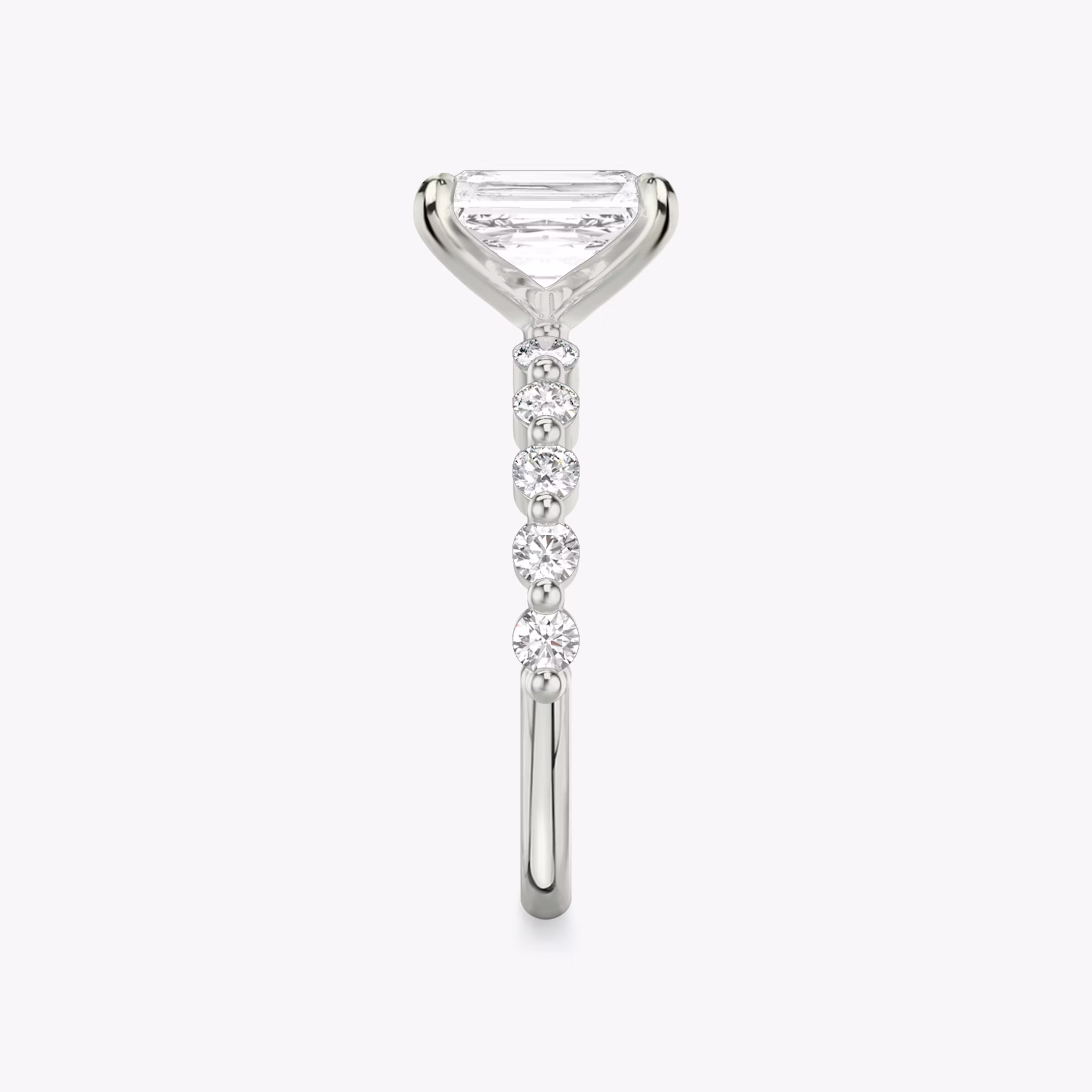 The Single Shared Prong | Radiant | 18k | White Gold | bandAccent: Plain | bandStoneStyle: large | diamondOrientation: vertical | caratWeight: other