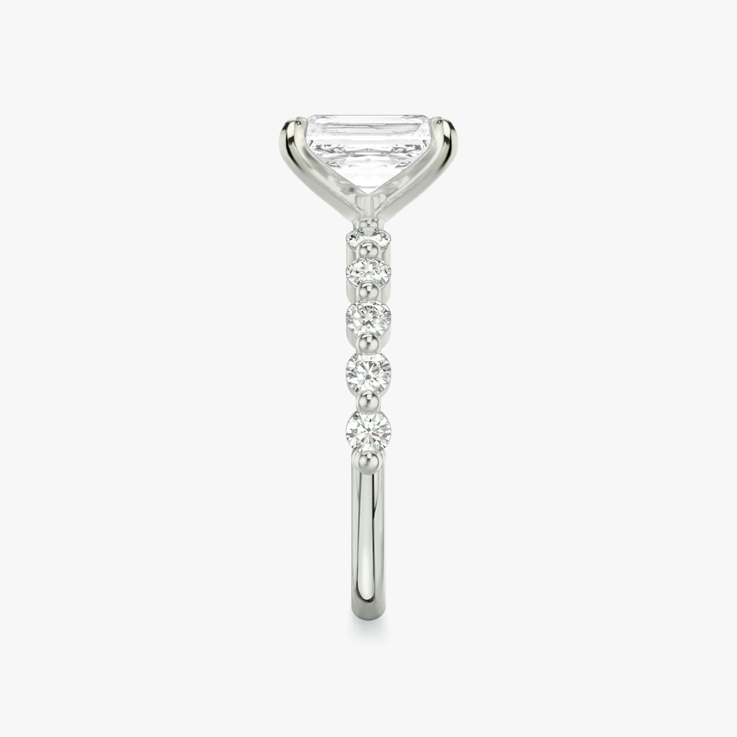 The Single Shared Prong | Radiant | 18k | White Gold | bandAccent: Plain | bandStoneStyle: large | diamondOrientation: vertical | caratWeight: other