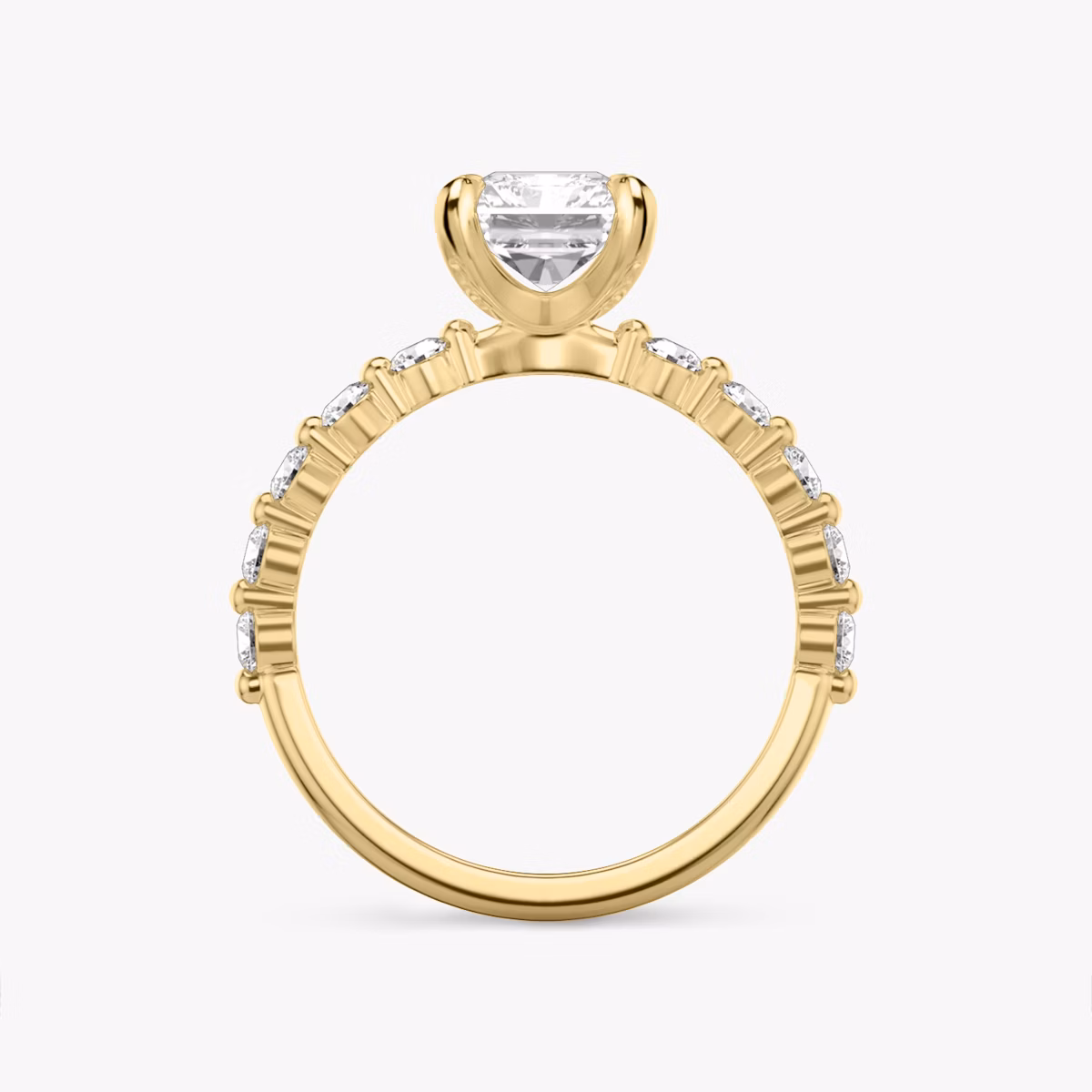 The Single Shared Prong | Radiant | 18k | Yellow Gold | bandAccent: Plain | bandStoneStyle: large | diamondOrientation: vertical | caratWeight: other