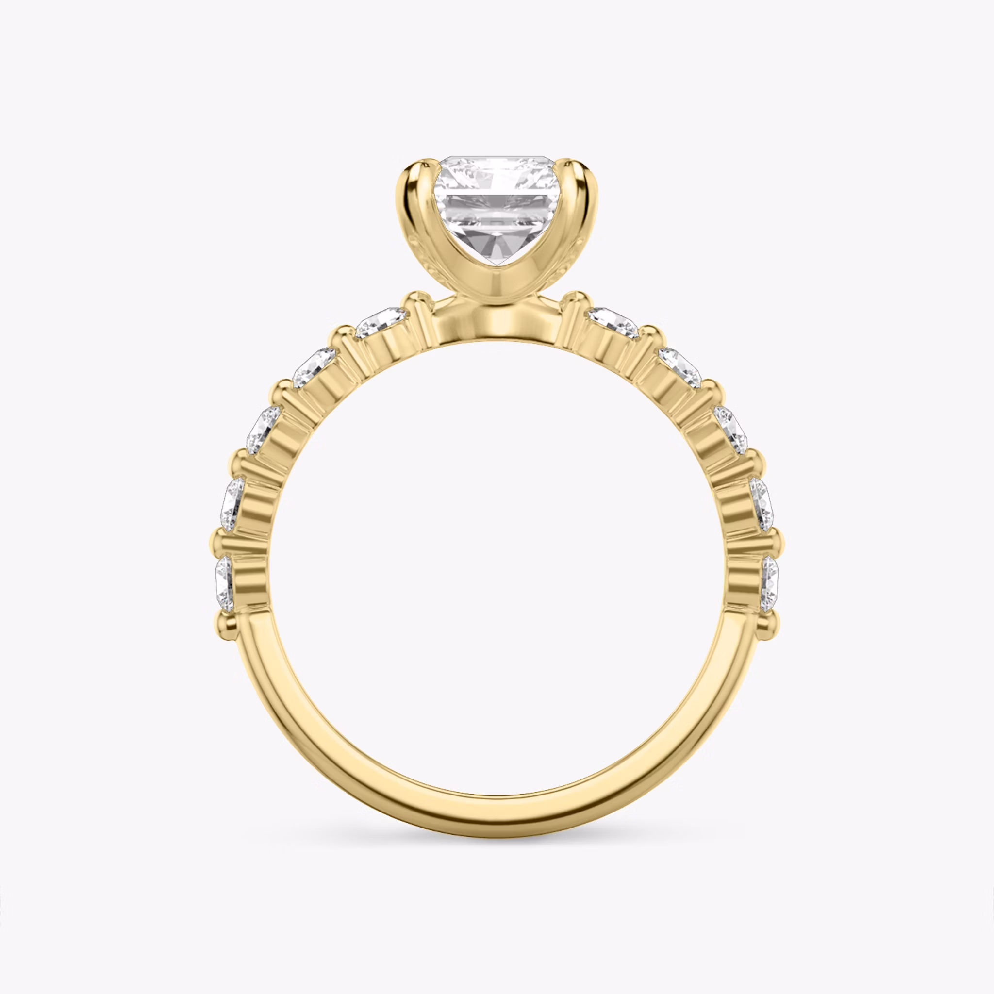 The Single Shared Prong | Radiant | 18k | Yellow Gold | bandAccent: Plain | bandStoneStyle: large | diamondOrientation: vertical | caratWeight: other