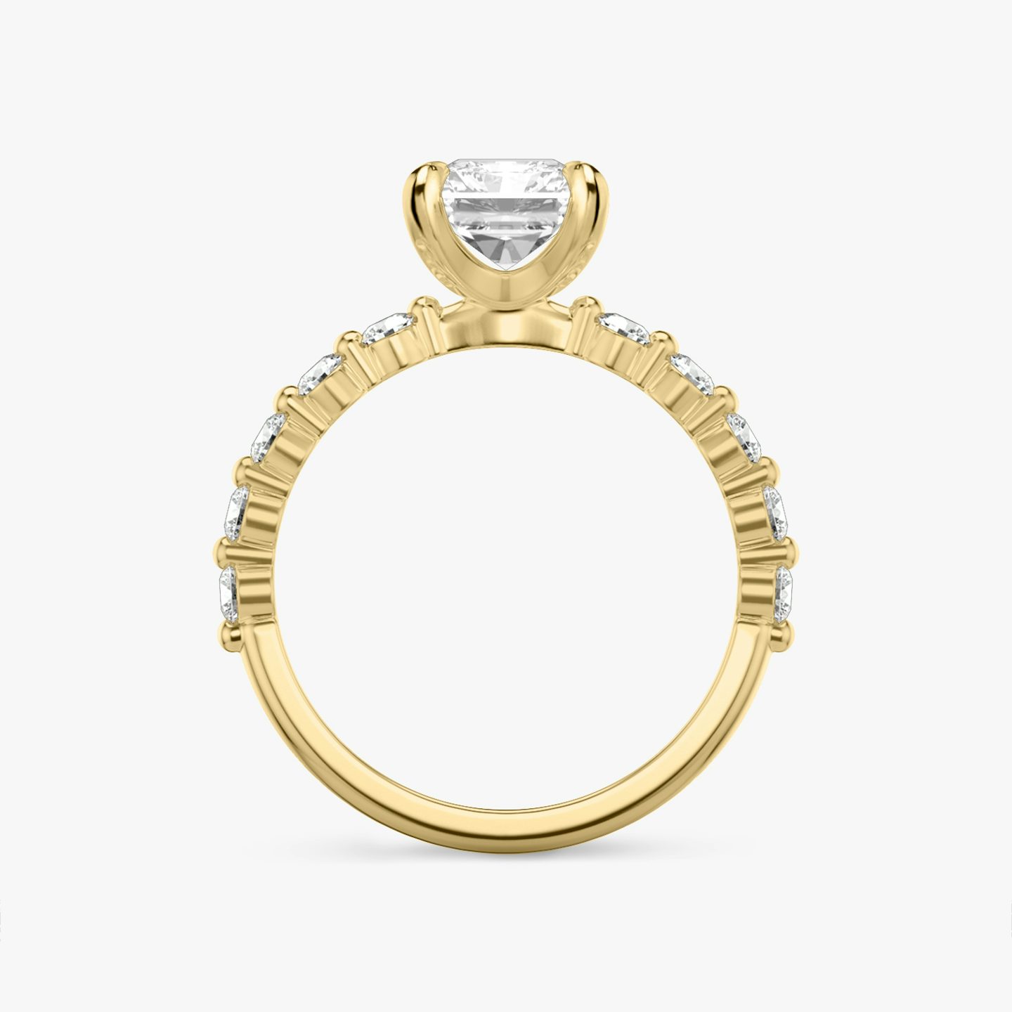 The Single Shared Prong | Radiant | 18k | Yellow Gold | bandAccent: Plain | bandStoneStyle: large | diamondOrientation: vertical | caratWeight: other