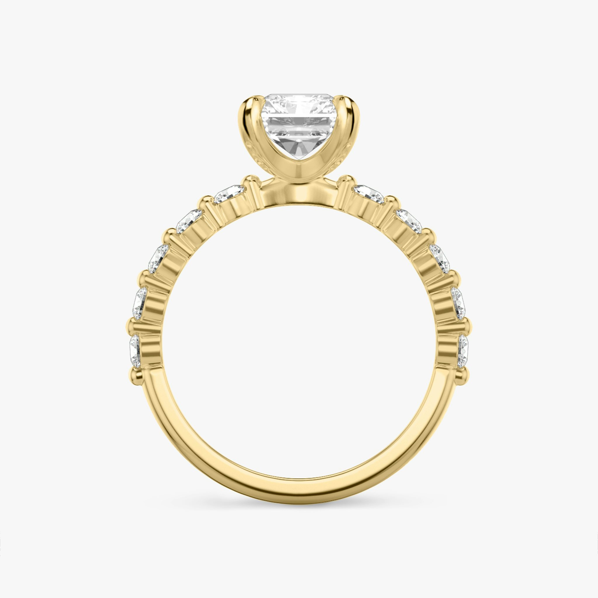 The Single Shared Prong | Radiant | 18k | Yellow Gold | bandAccent: Plain | bandStoneStyle: large | diamondOrientation: vertical | caratWeight: other
