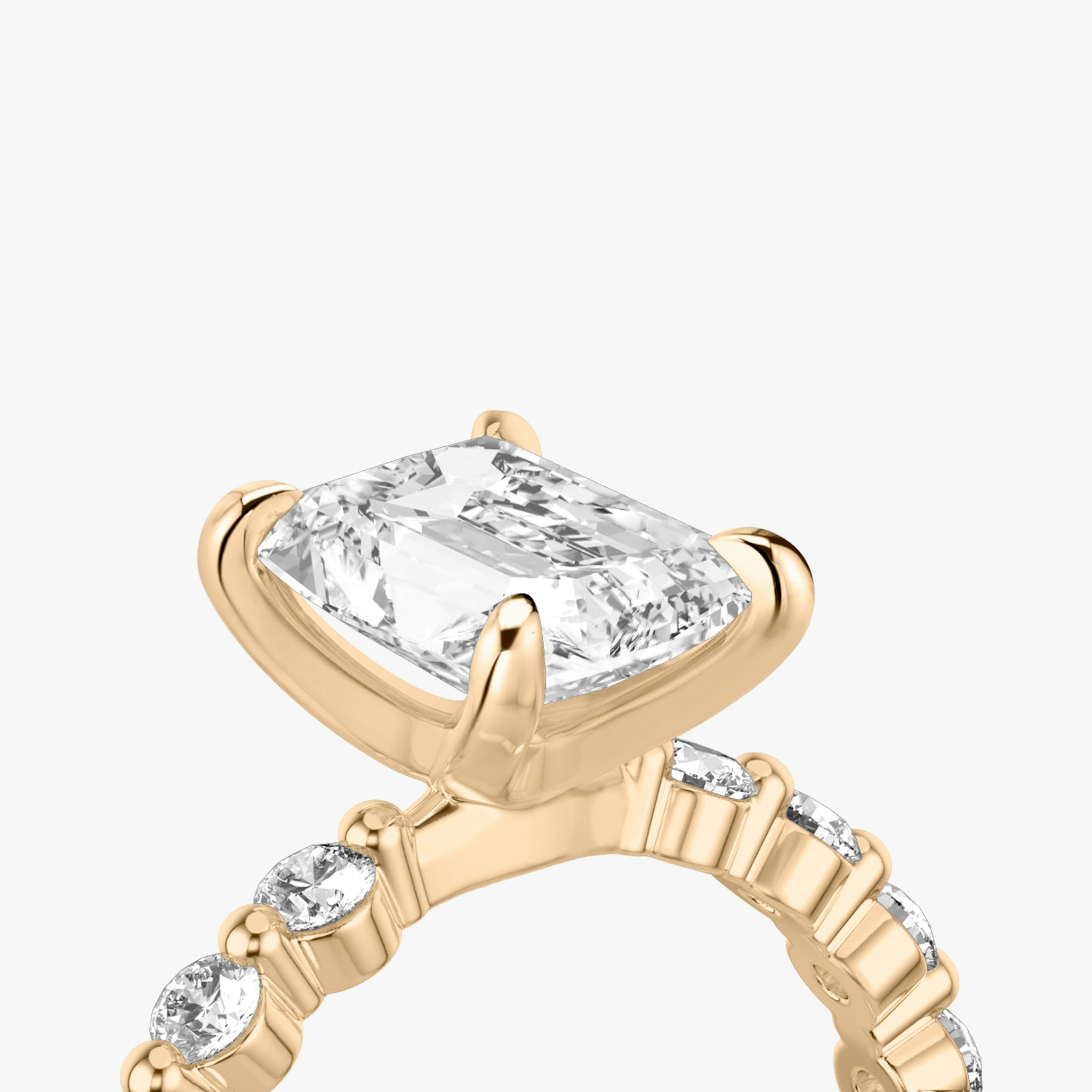The Single Shared Prong | Radiant | 14k | Rose Gold | bandAccent: Plain | bandStoneStyle: large | diamondOrientation: vertical | caratWeight: other