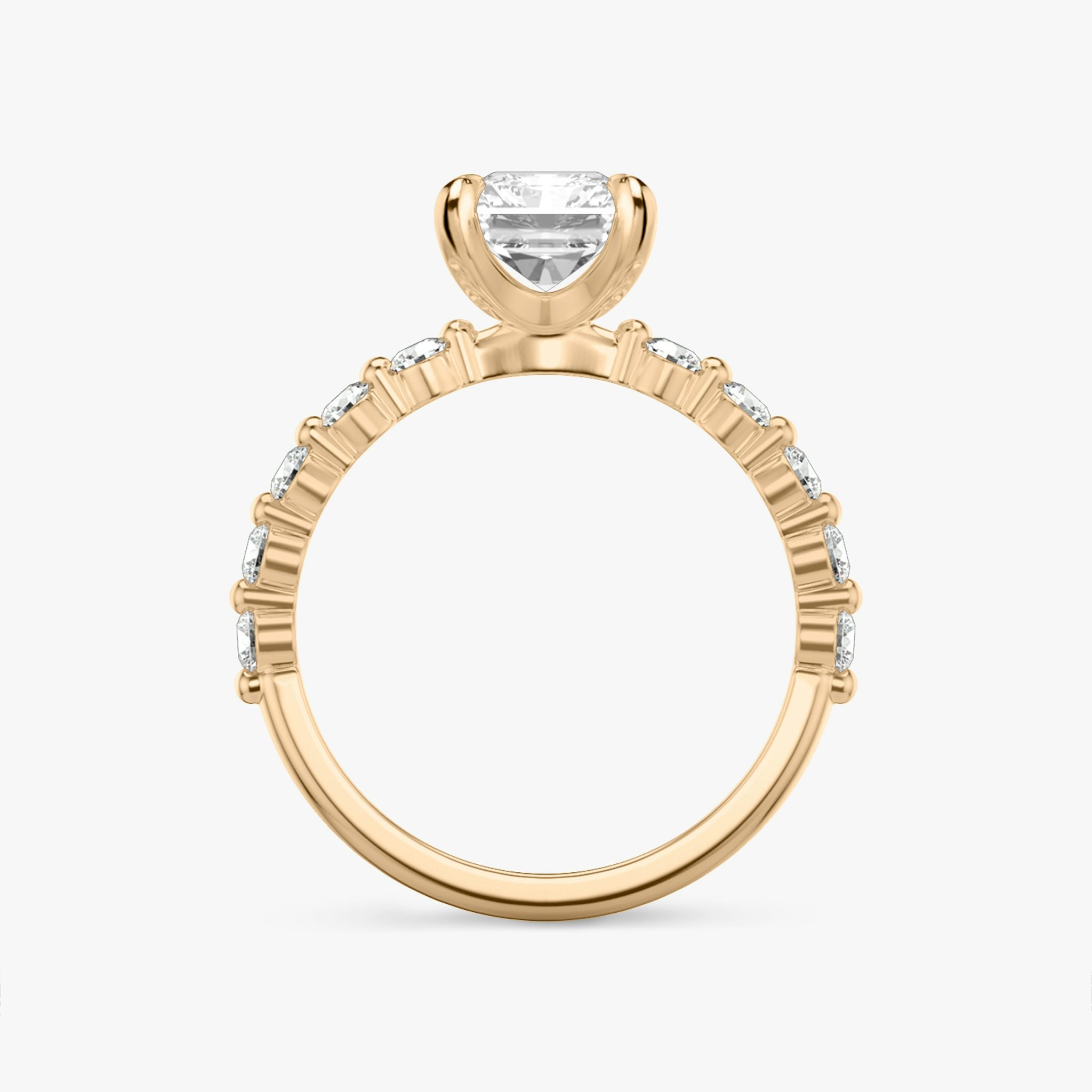 The Single Shared Prong | Radiant | 14k | Rose Gold | bandAccent: Plain | bandStoneStyle: large | diamondOrientation: vertical | caratWeight: other