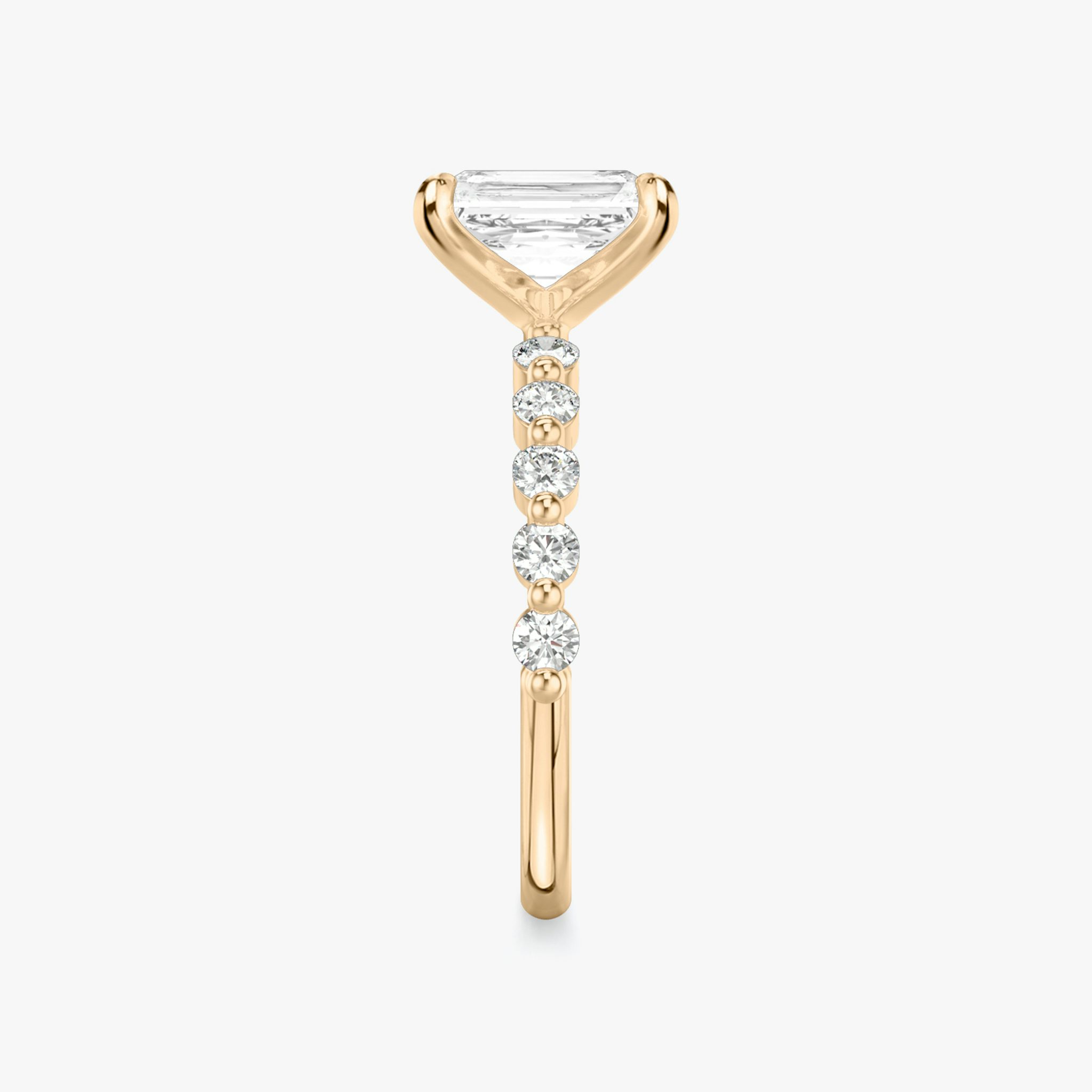 The Single Shared Prong | Radiant | 14k | Rose Gold | bandAccent: Plain | bandStoneStyle: large | diamondOrientation: vertical | caratWeight: other