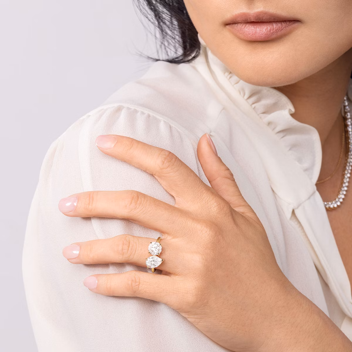 Toi et Moi | Rund und Tropfen | 18k | Weißgold | bandAccent: Ohne Pavé-Besatz | diamondOrientation: vertical | caratWeight: other