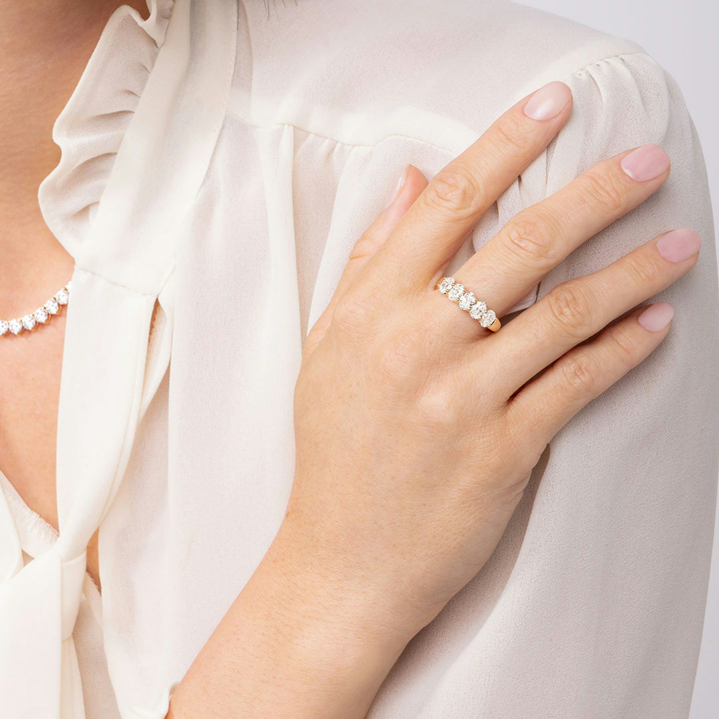 Anillo Five Stone | Oval | 14k | Oro rosa | bandVersion: large