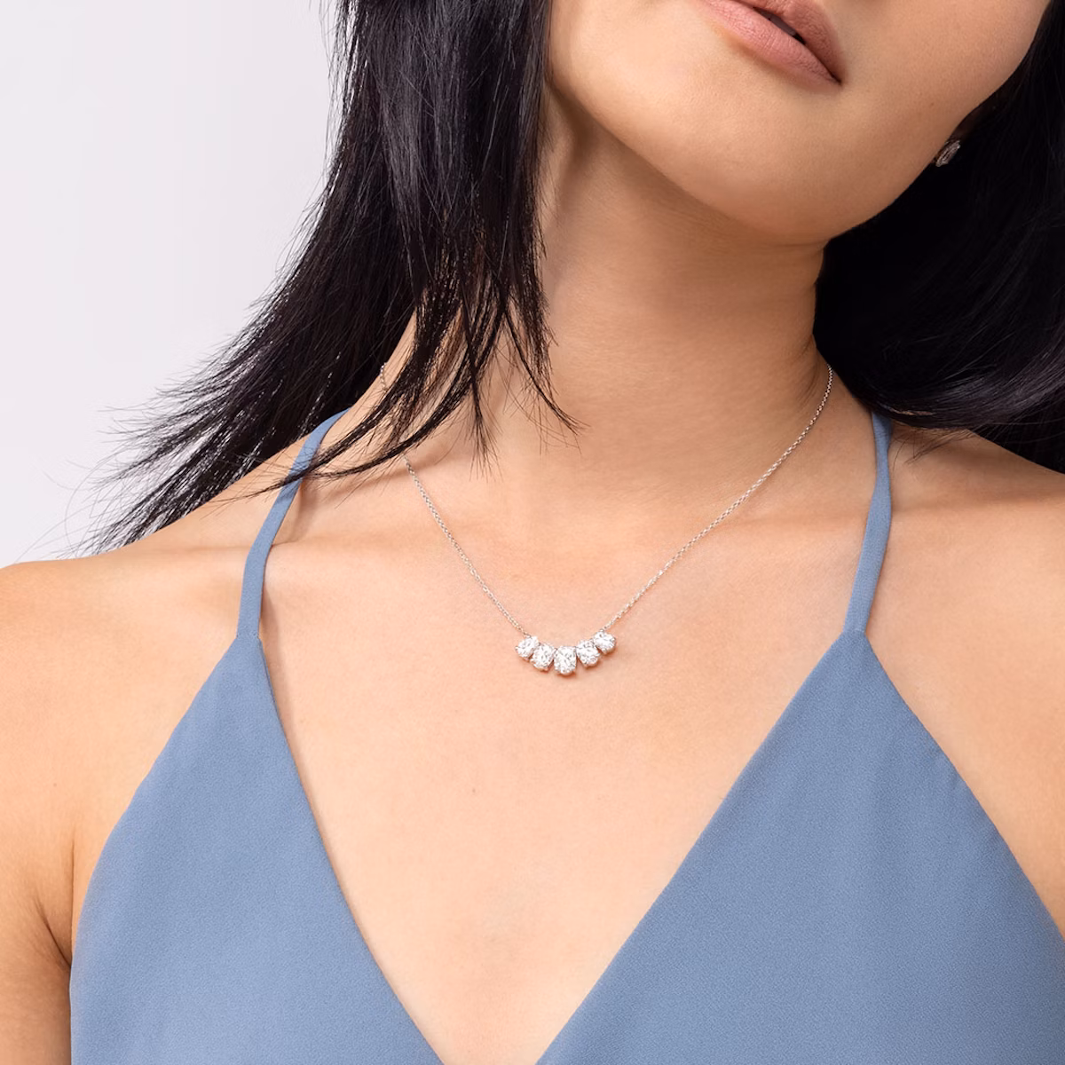 Arc Necklace | Oval | 14k | Rose Gold | diamondCount: 5 | diamondSize: large | chainLength: 16-18