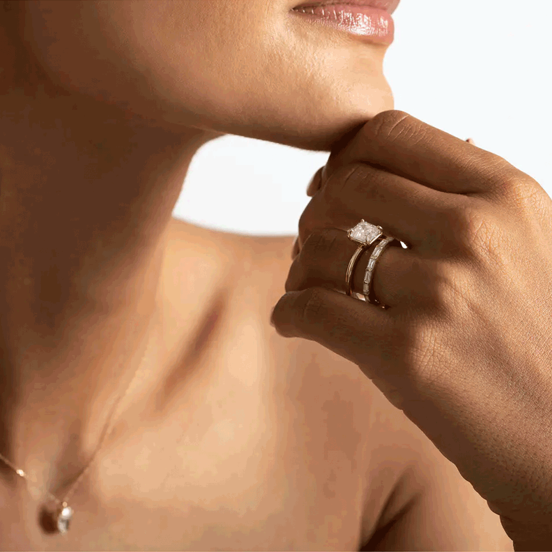 The Classic | Asscher | 14k | Rose Gold | bandAccent: Plain | bandWidth: standard | diamondOrientation: vertical | caratWeight: other