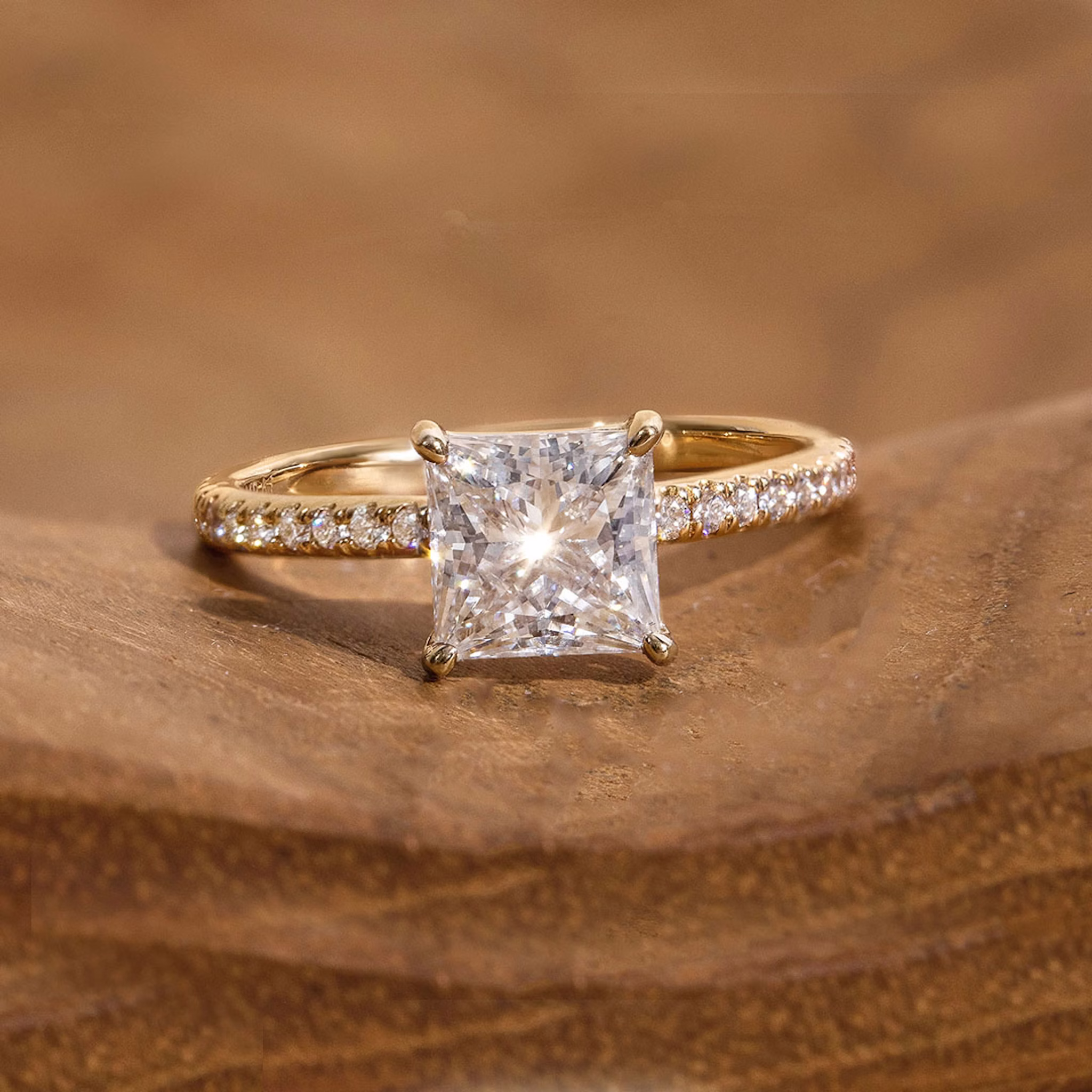 The Classic | Princess | 18k | Yellow Gold | bandAccent: Pavé | bandWidth: standard | diamondOrientation: vertical | caratWeight: other