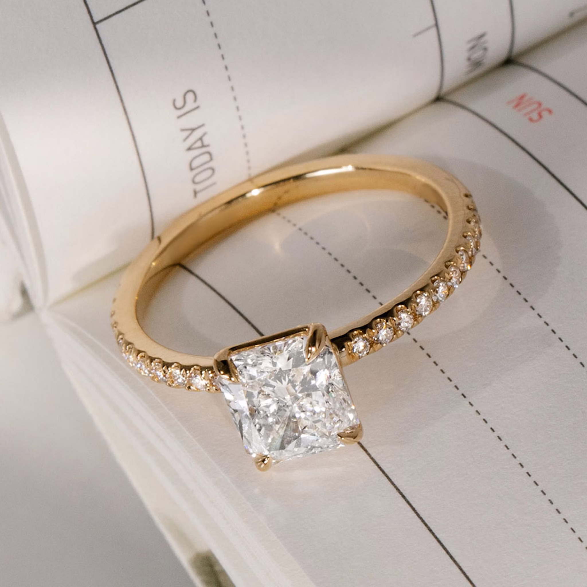 The Classic | Princess | 18k | Yellow Gold | bandAccent: Pavé | bandWidth: standard | diamondOrientation: vertical | caratWeight: other