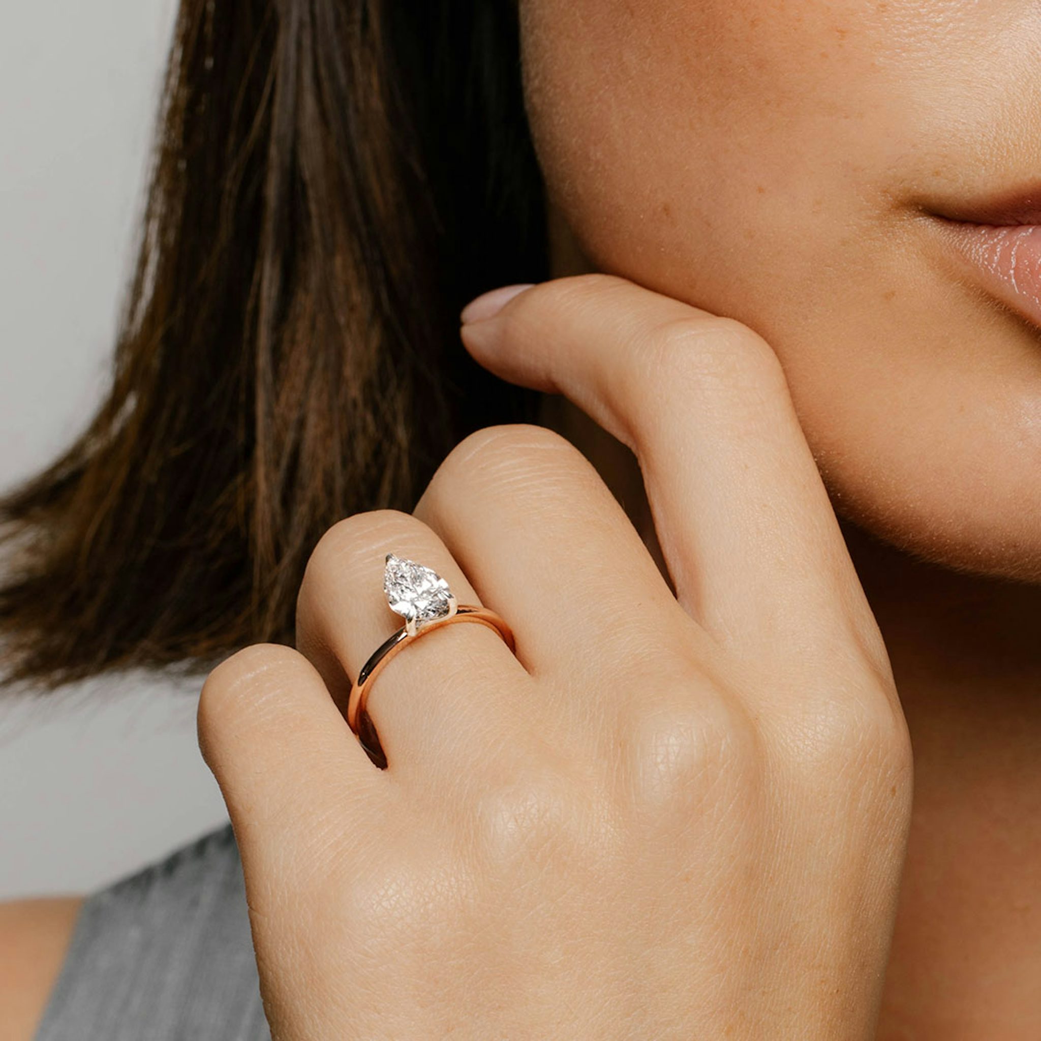 The Classic | Pear | 14k | Rose Gold and Platinum | bandAccent: Plain | bandWidth: standard | diamondOrientation: vertical | caratWeight: other