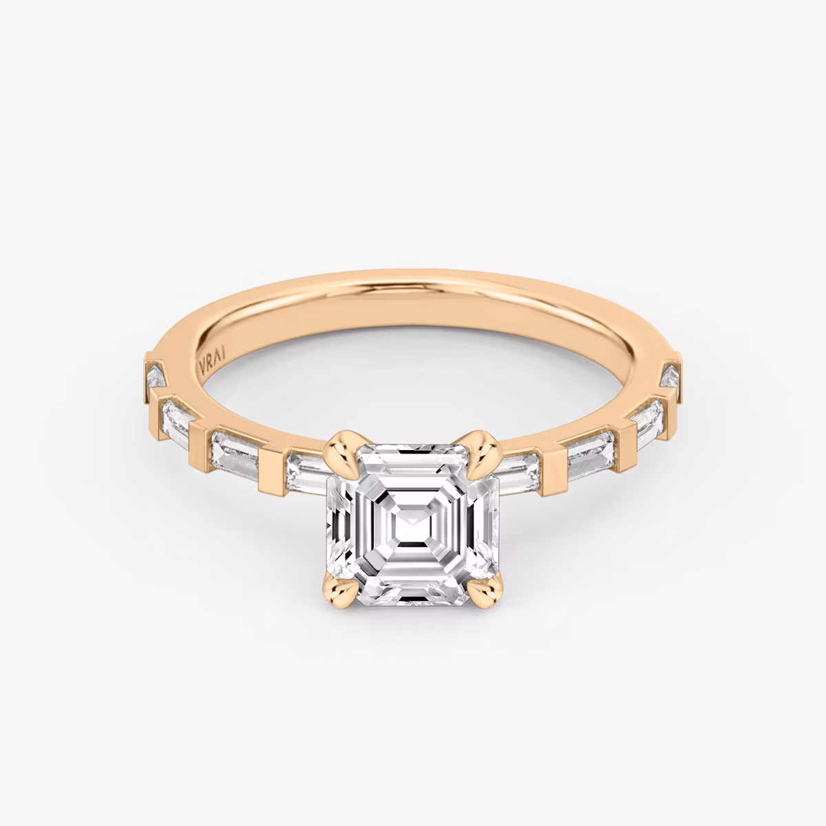 The Baguette Bar | Asscher | 14k | Rose Gold | bandAccent: Pavé | diamondOrientation: vertical | caratWeight: other