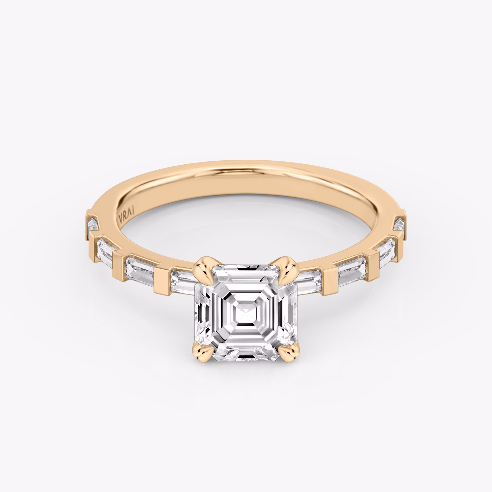 The Baguette Bar | Asscher | 14k | Rose Gold | bandAccent: Pavé | diamondOrientation: vertical | caratWeight: other