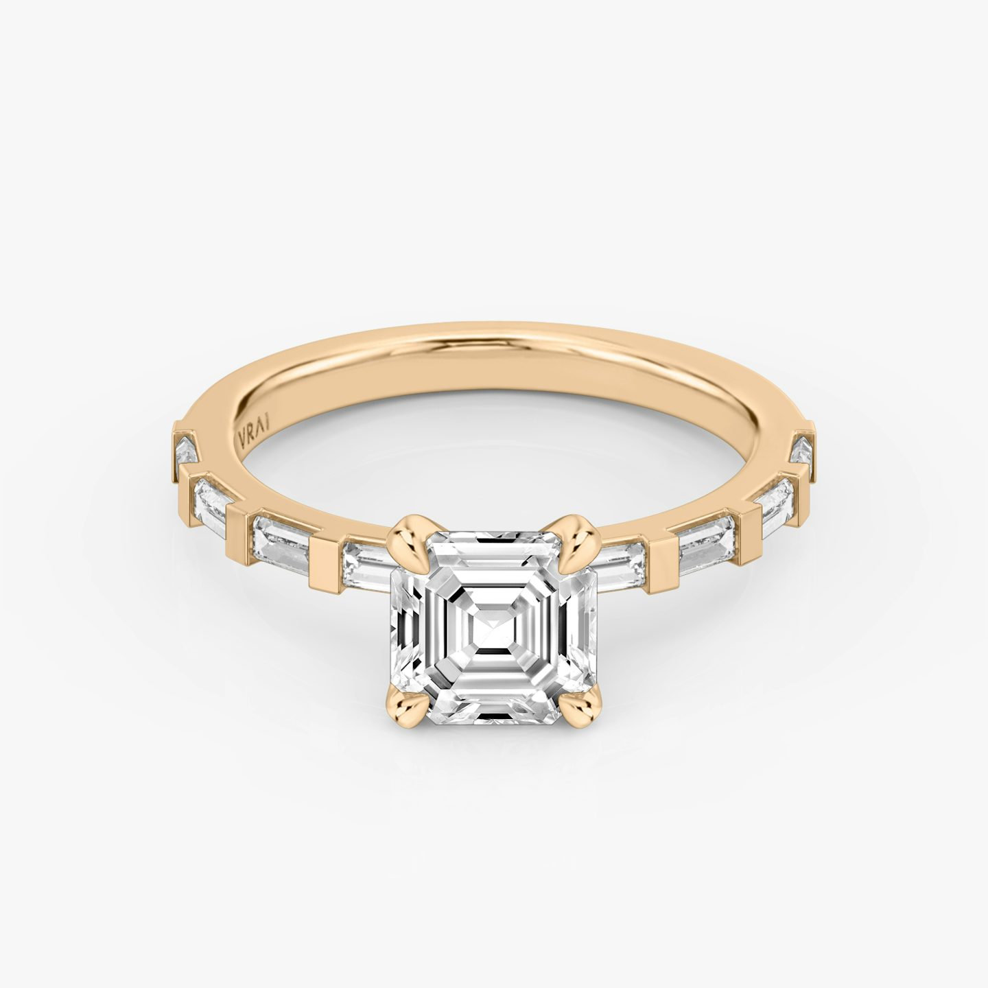The Baguette Bar | Asscher | 14k | Rose Gold | bandAccent: Pavé | diamondOrientation: vertical | caratWeight: other