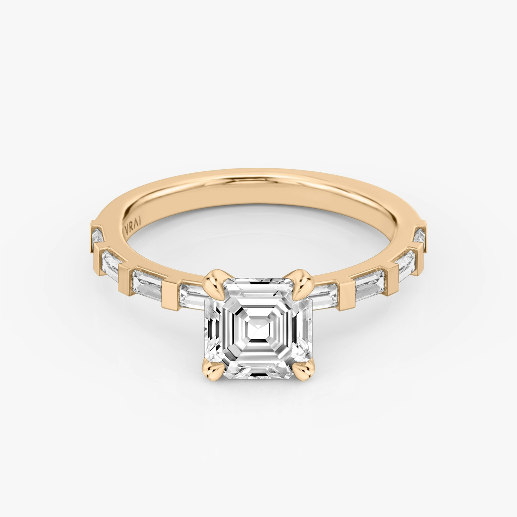 The Baguette Bar | Asscher | 14k | Rose Gold | bandAccent: Pavé | diamondOrientation: vertical | caratWeight: other
