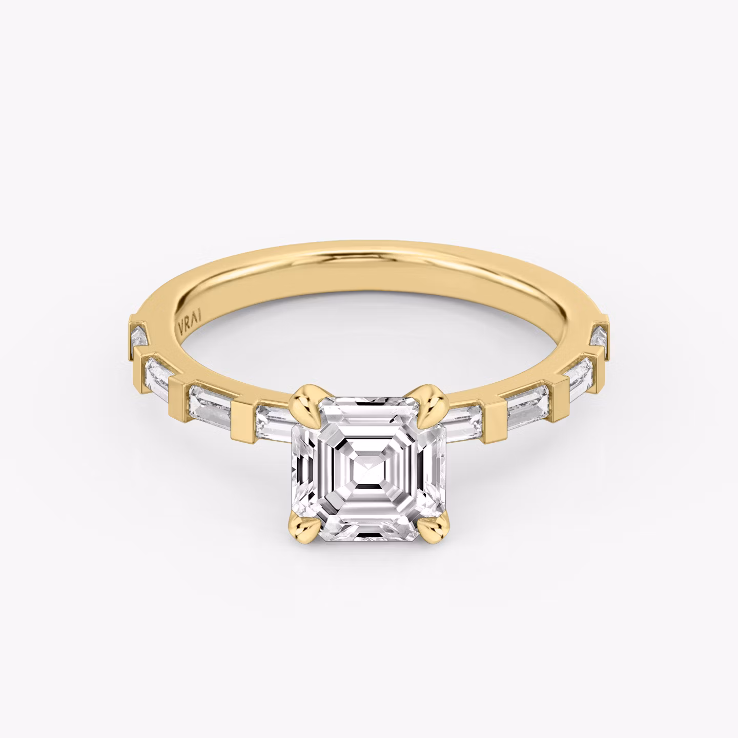The Baguette Bar | Asscher | 18k | Yellow Gold | bandAccent: Pavé | diamondOrientation: vertical | caratWeight: other