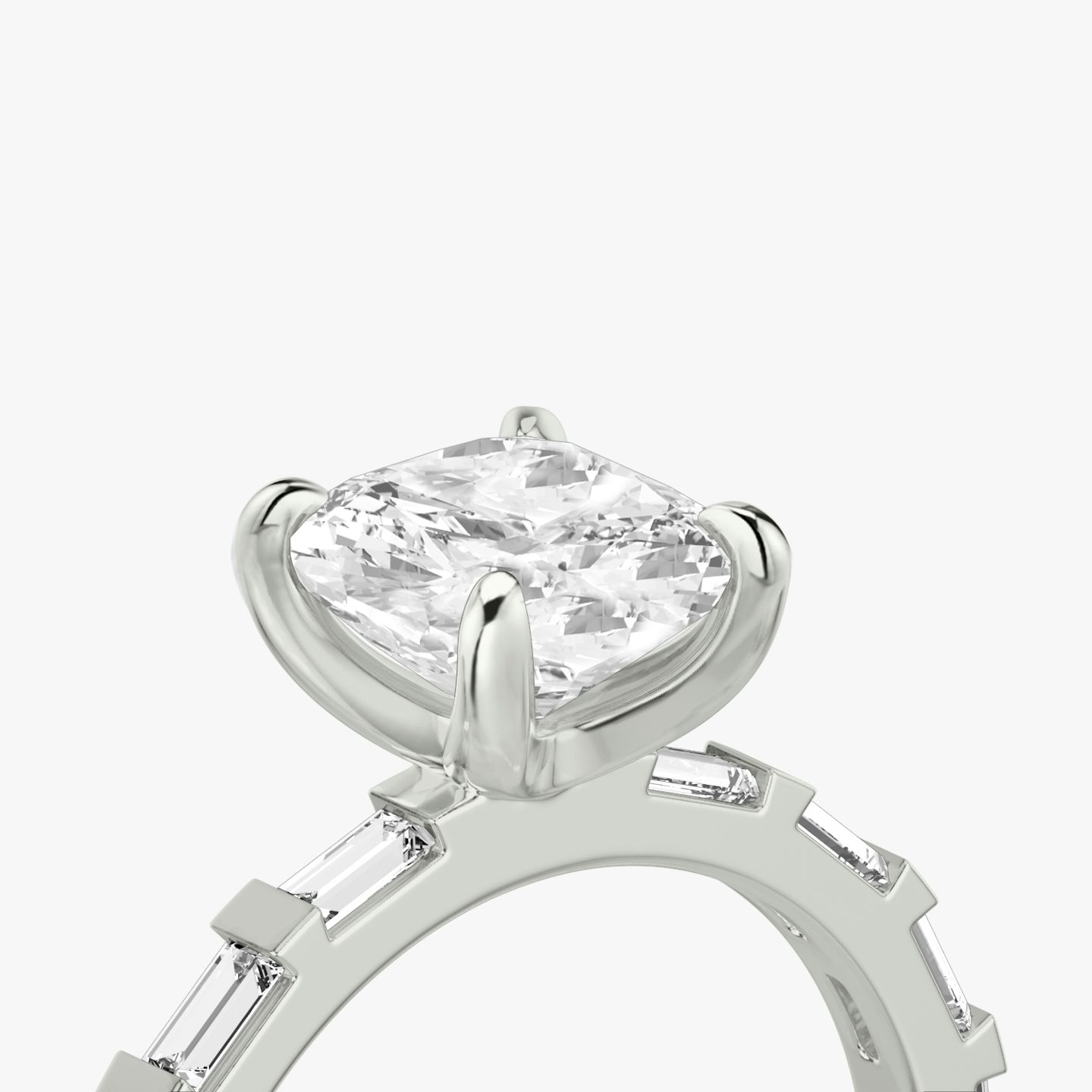 The Baguette Bar | Cushion | 18k | White Gold | bandAccent: Pavé | diamondOrientation: vertical | caratWeight: other