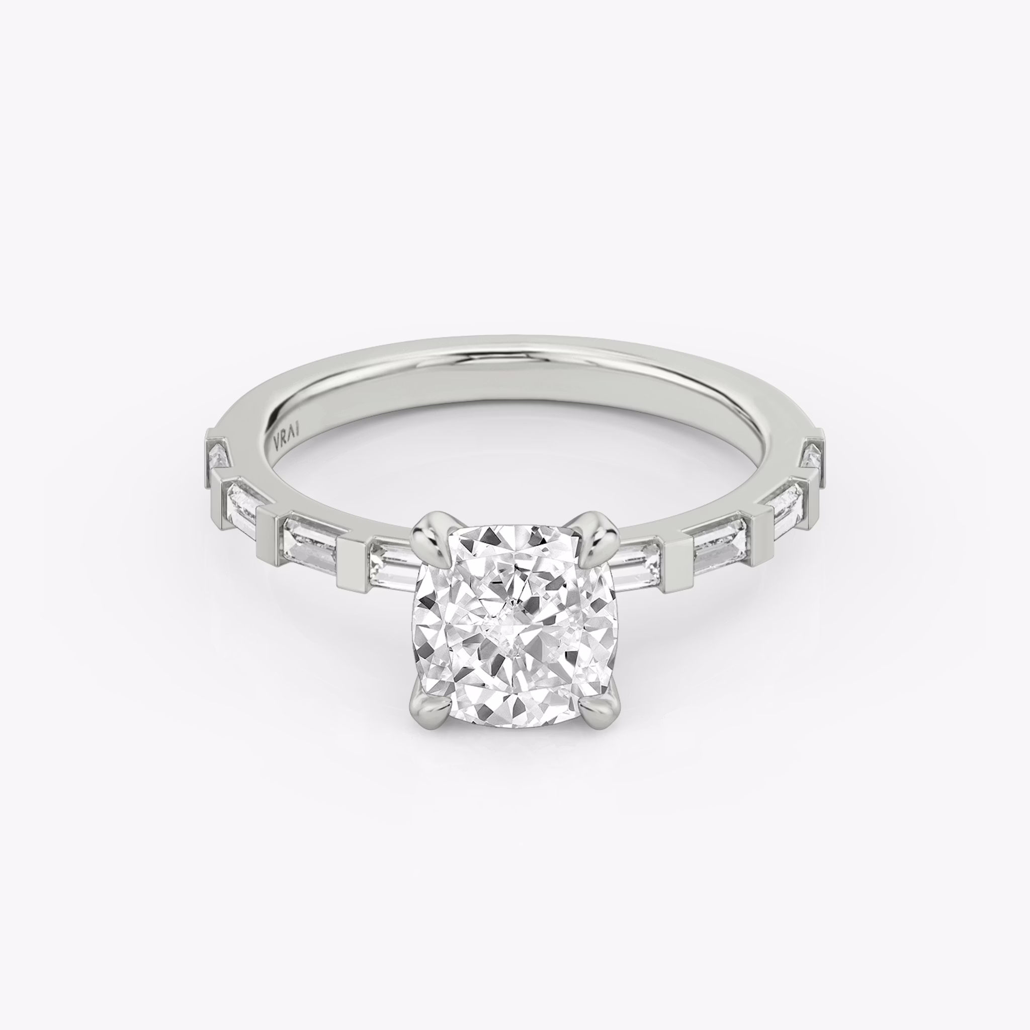 The Baguette Bar | Cushion | 18k | White Gold | bandAccent: Pavé | diamondOrientation: vertical | caratWeight: other